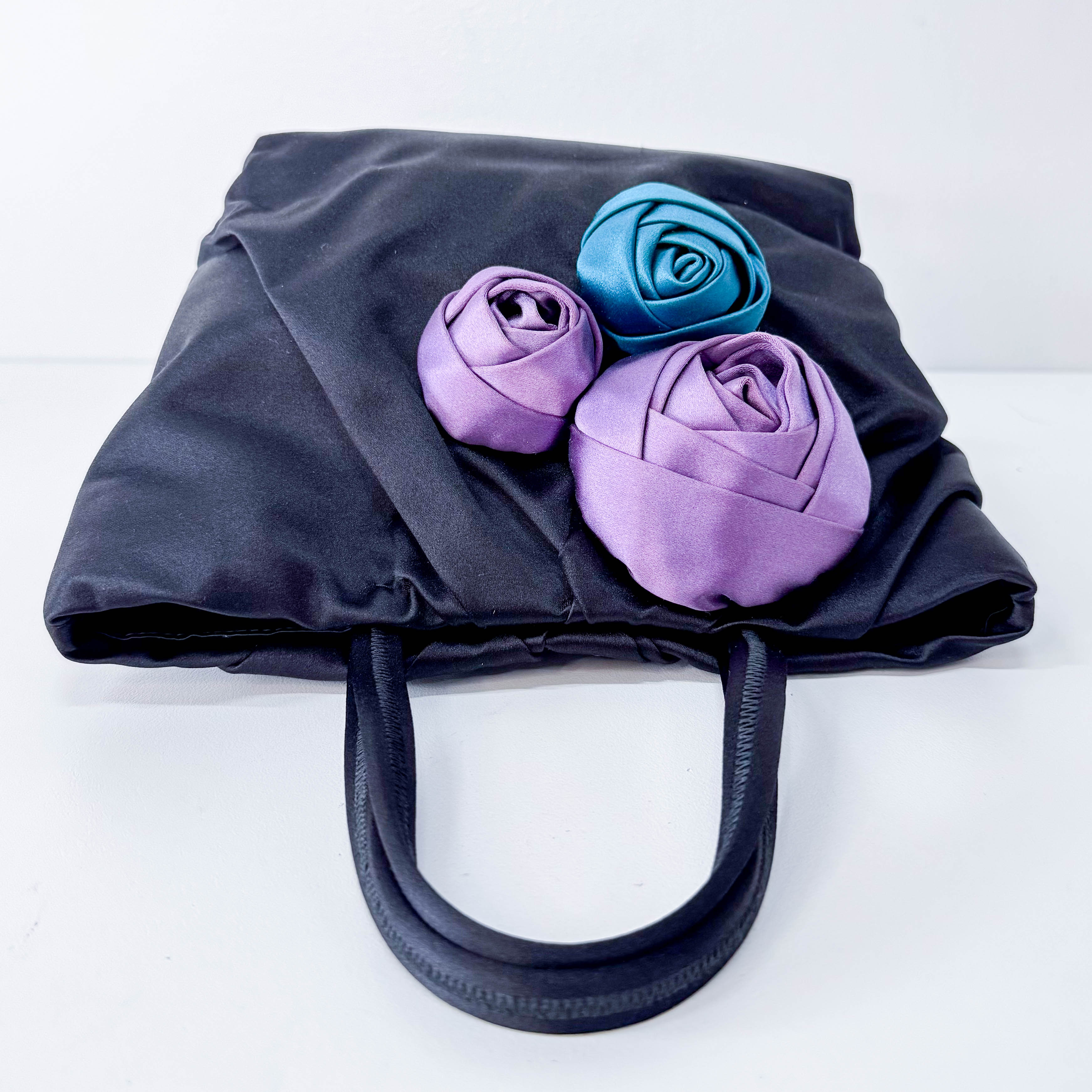 Mini Black Satin Embroided Handbag