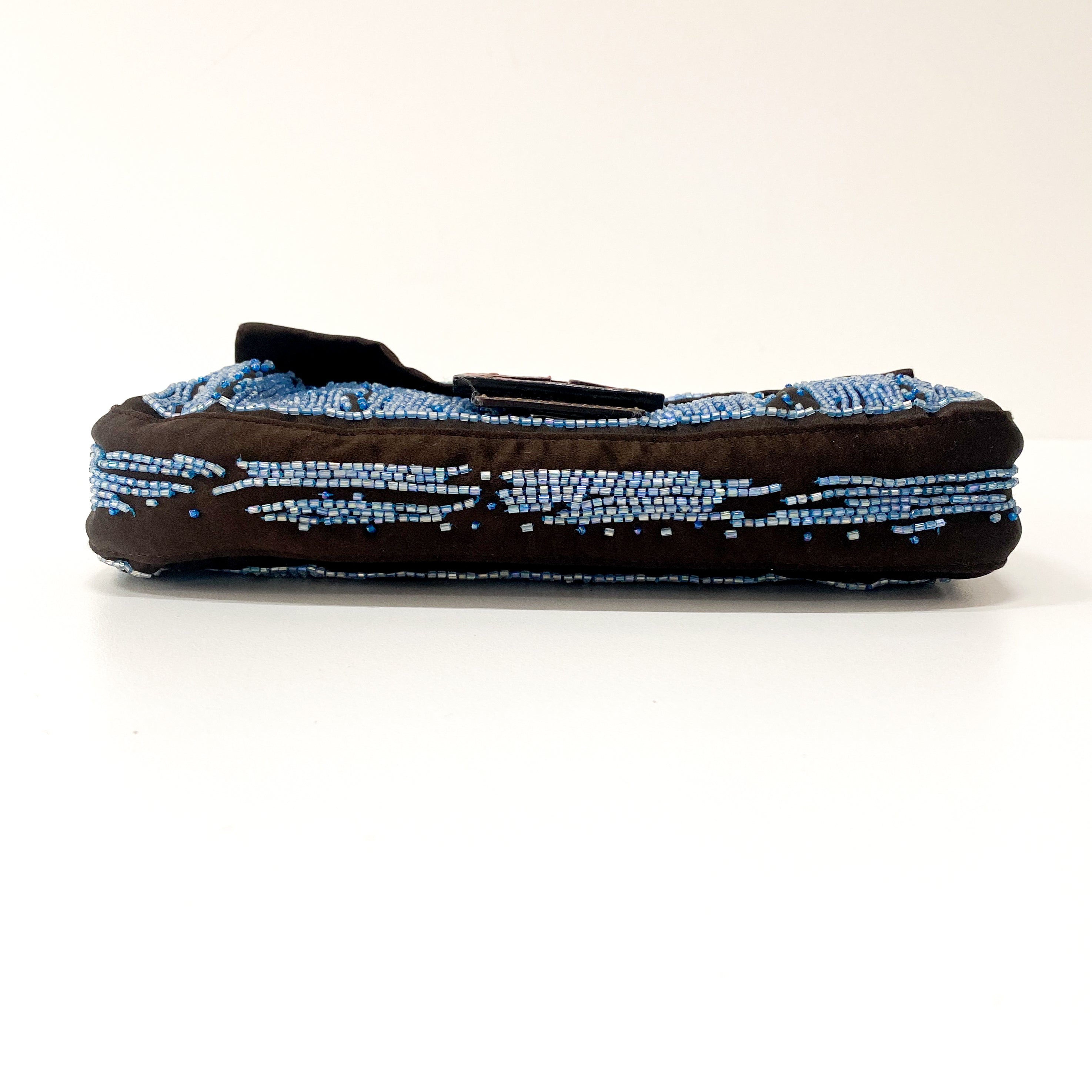 Baguette Brown Satin Beaded Shoulder Bag