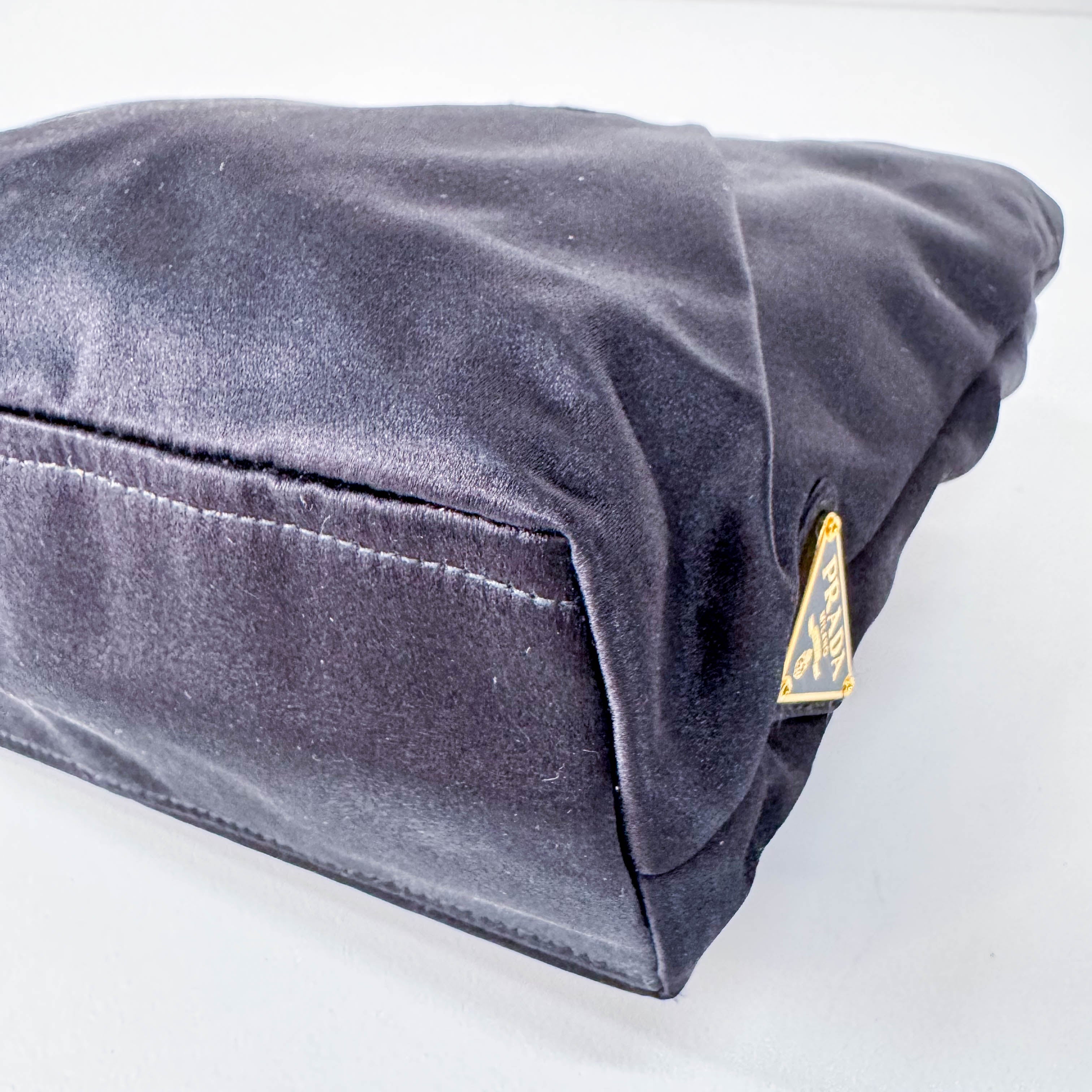 Mini Black Satin Embroided Handbag