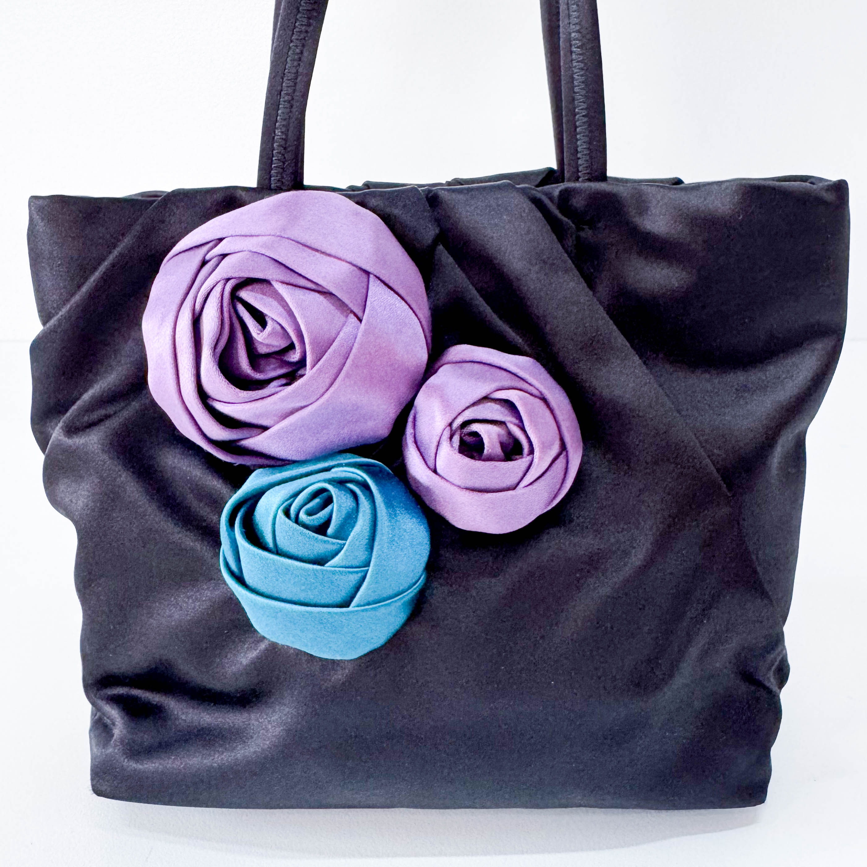 Mini Black Satin Embroided Handbag