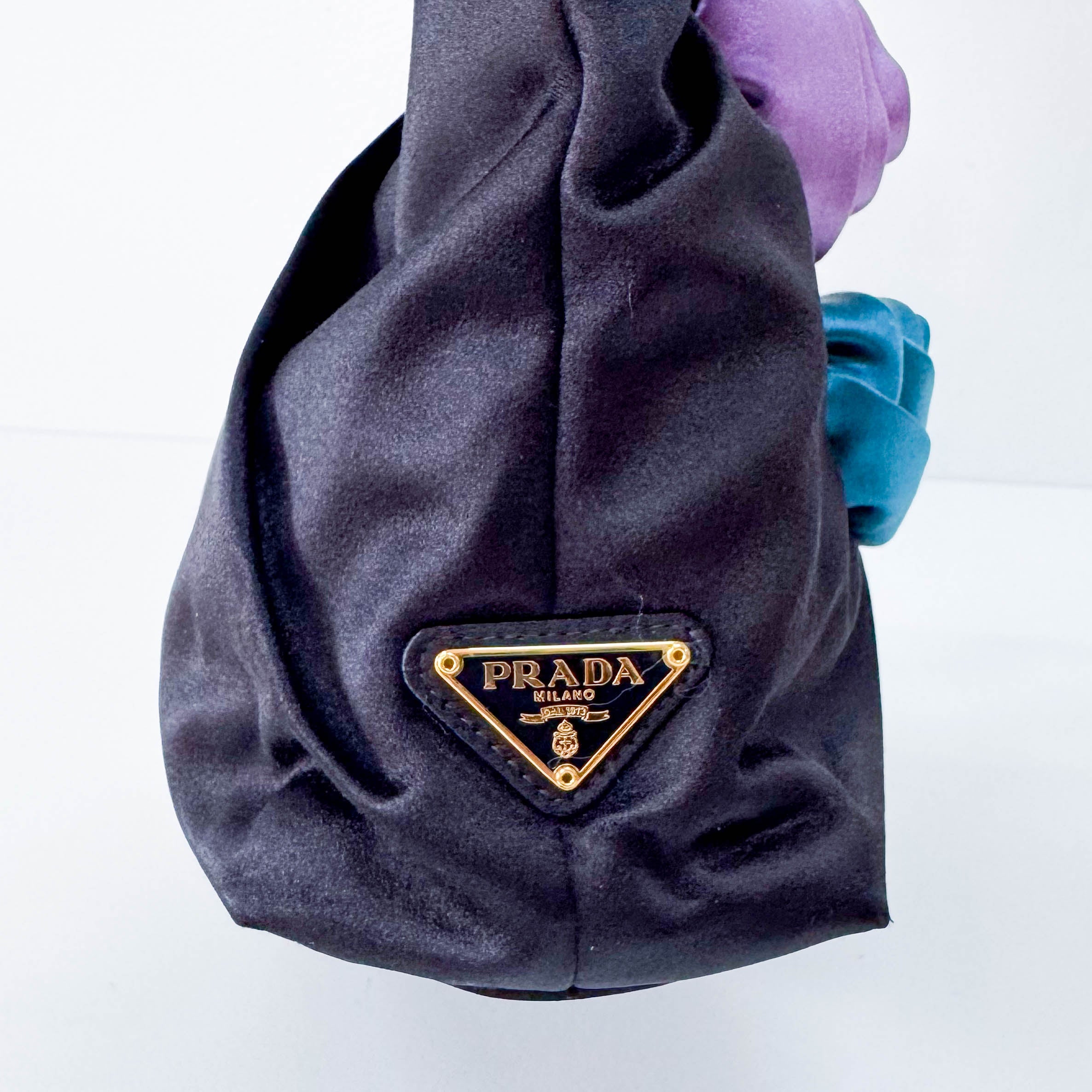 Mini Black Satin Embroided Handbag