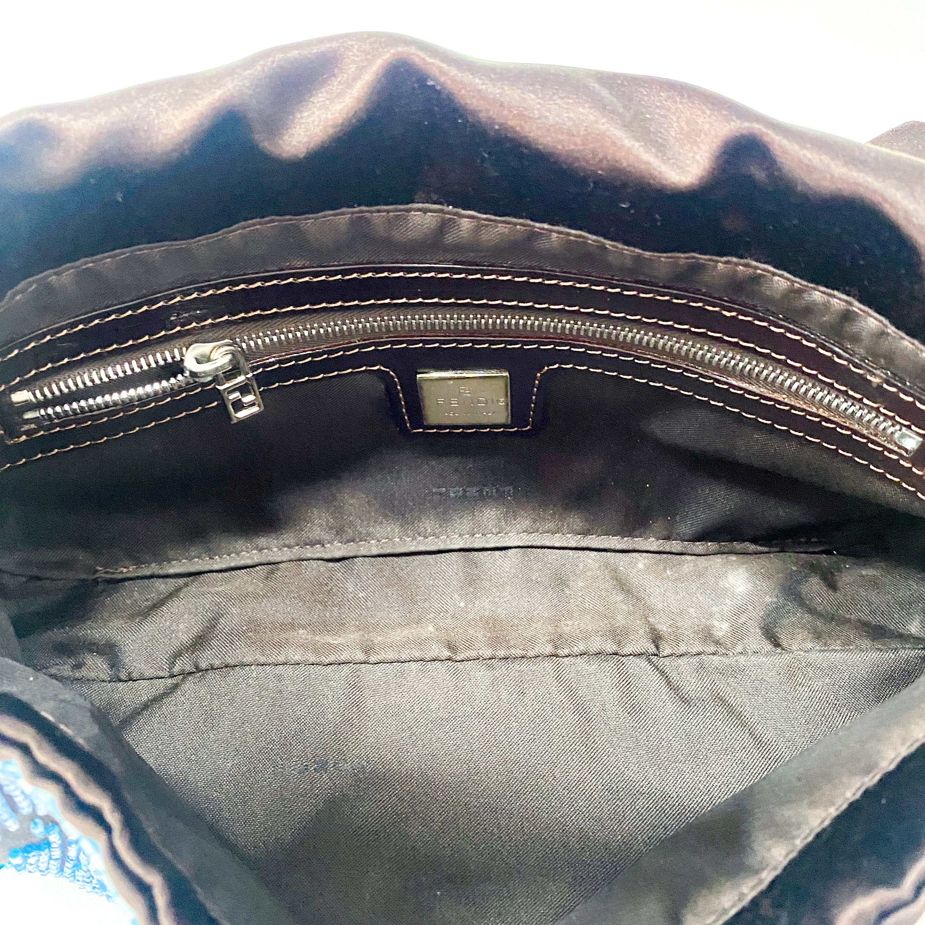 Baguette Brown Satin Beaded Shoulder Bag