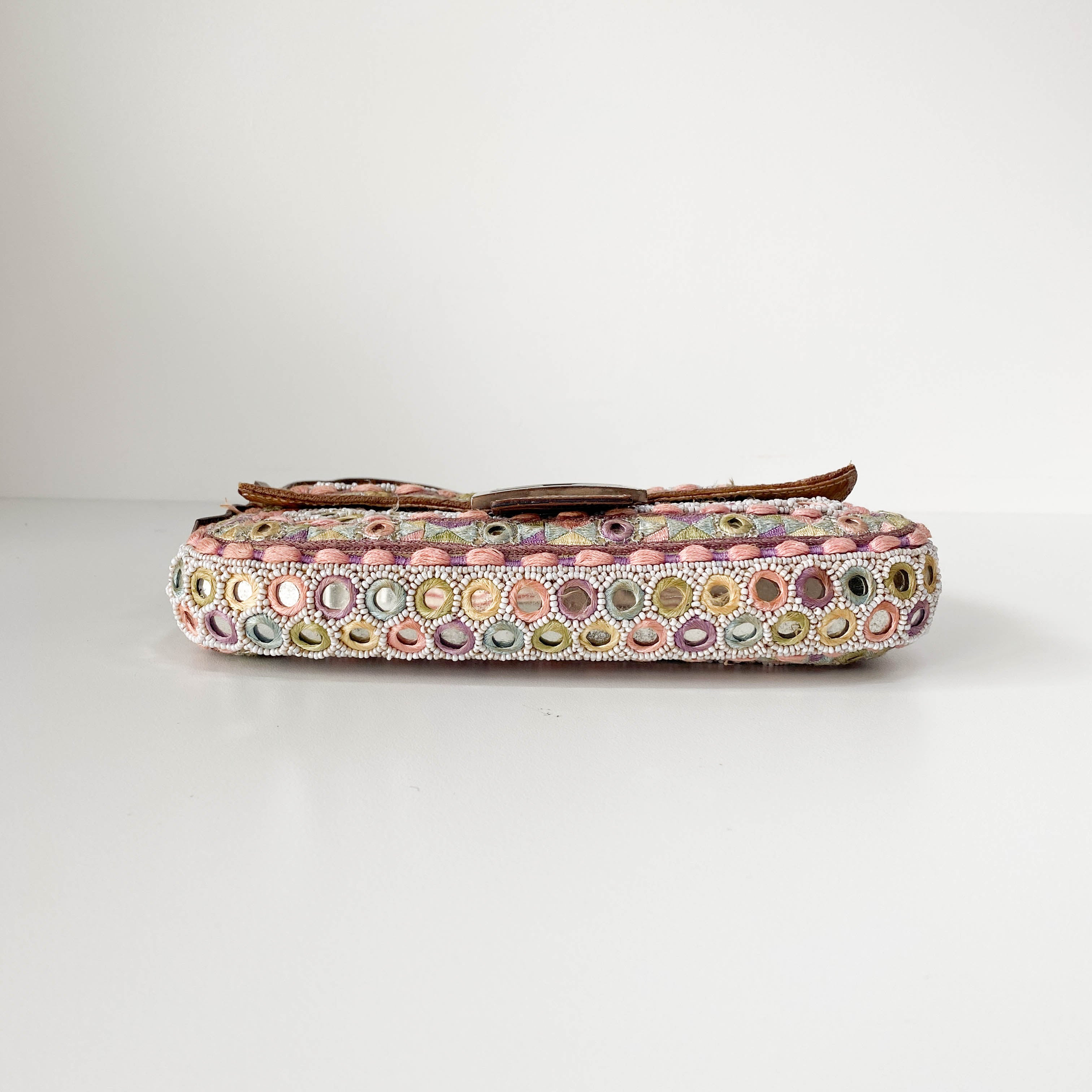 Baguette Multi-colour Embroidered Mirrors & Lizzard Skin Shoulder Bag