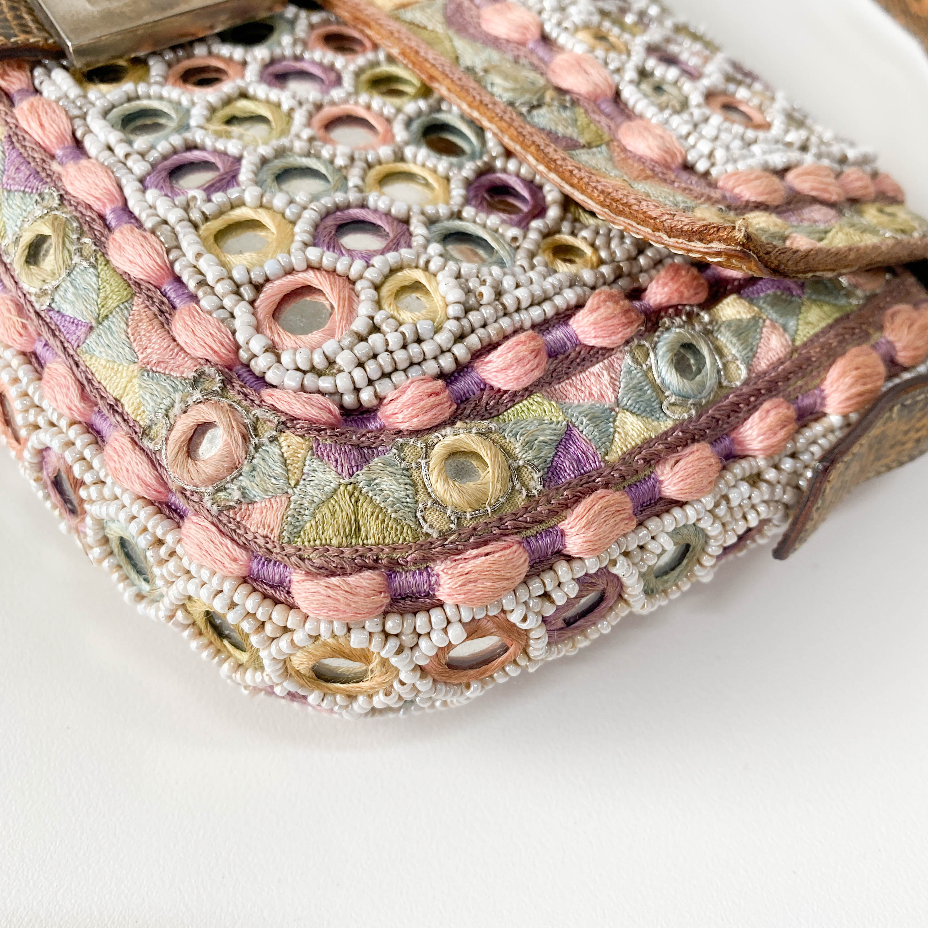 Baguette Multi-colour Embroidered Mirrors & Lizzard Skin Shoulder Bag