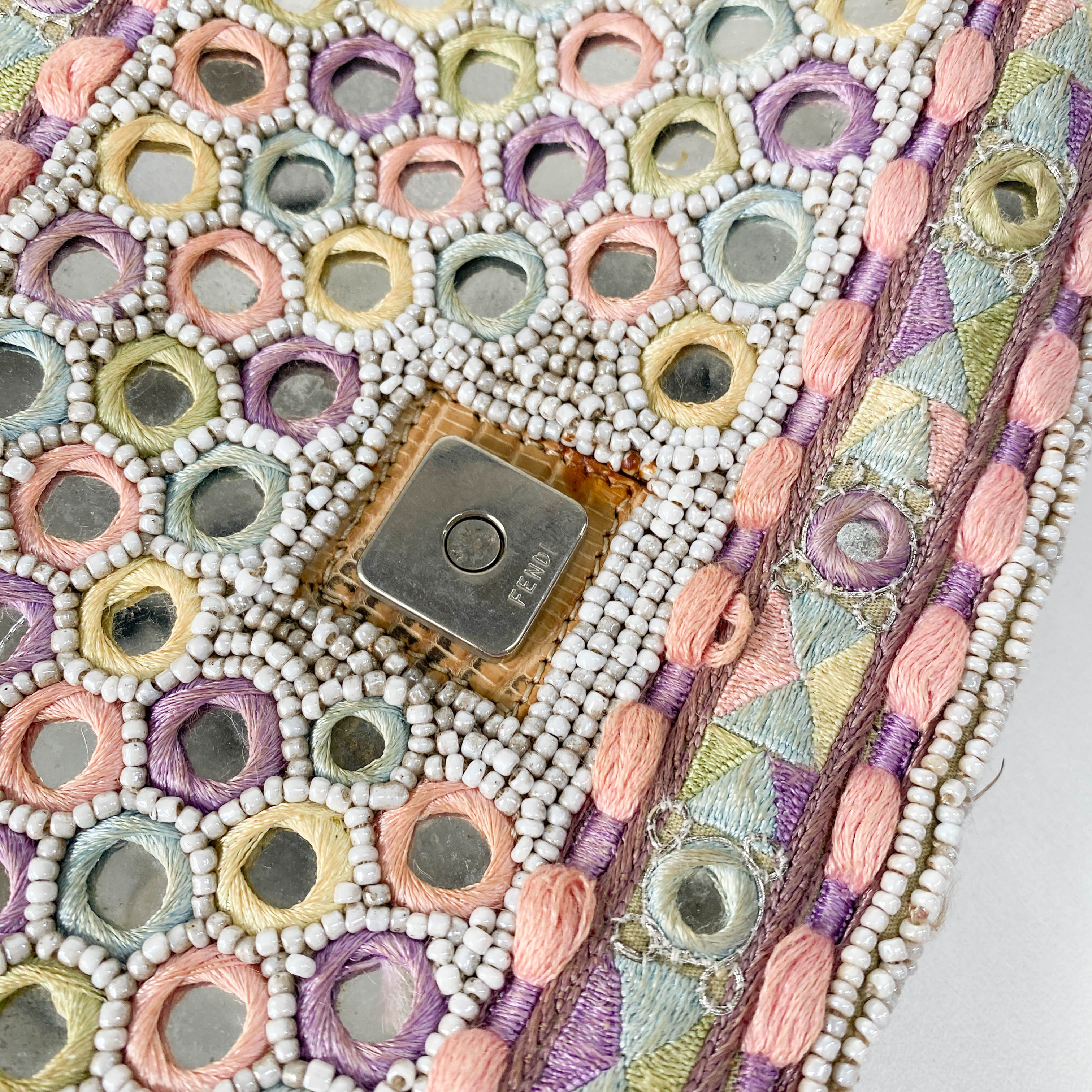 Baguette Multi-colour Embroidered Mirrors & Lizzard Skin Shoulder Bag