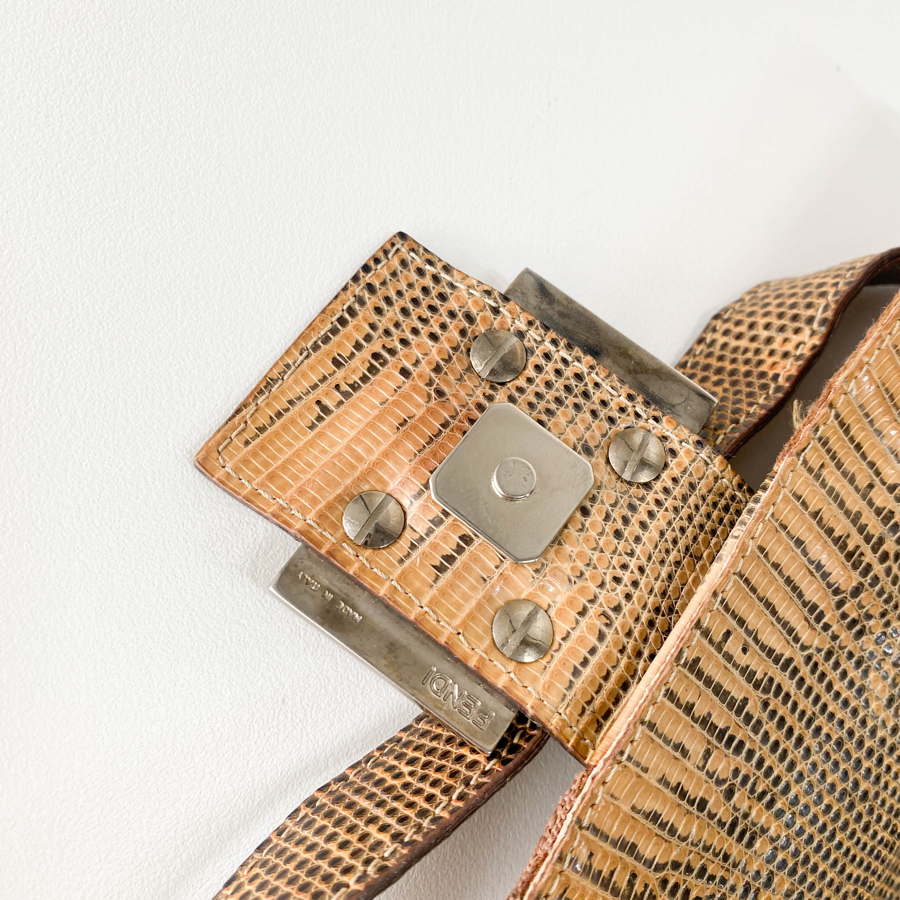 Baguette Multi-colour Embroidered Mirrors & Lizzard Skin Shoulder Bag