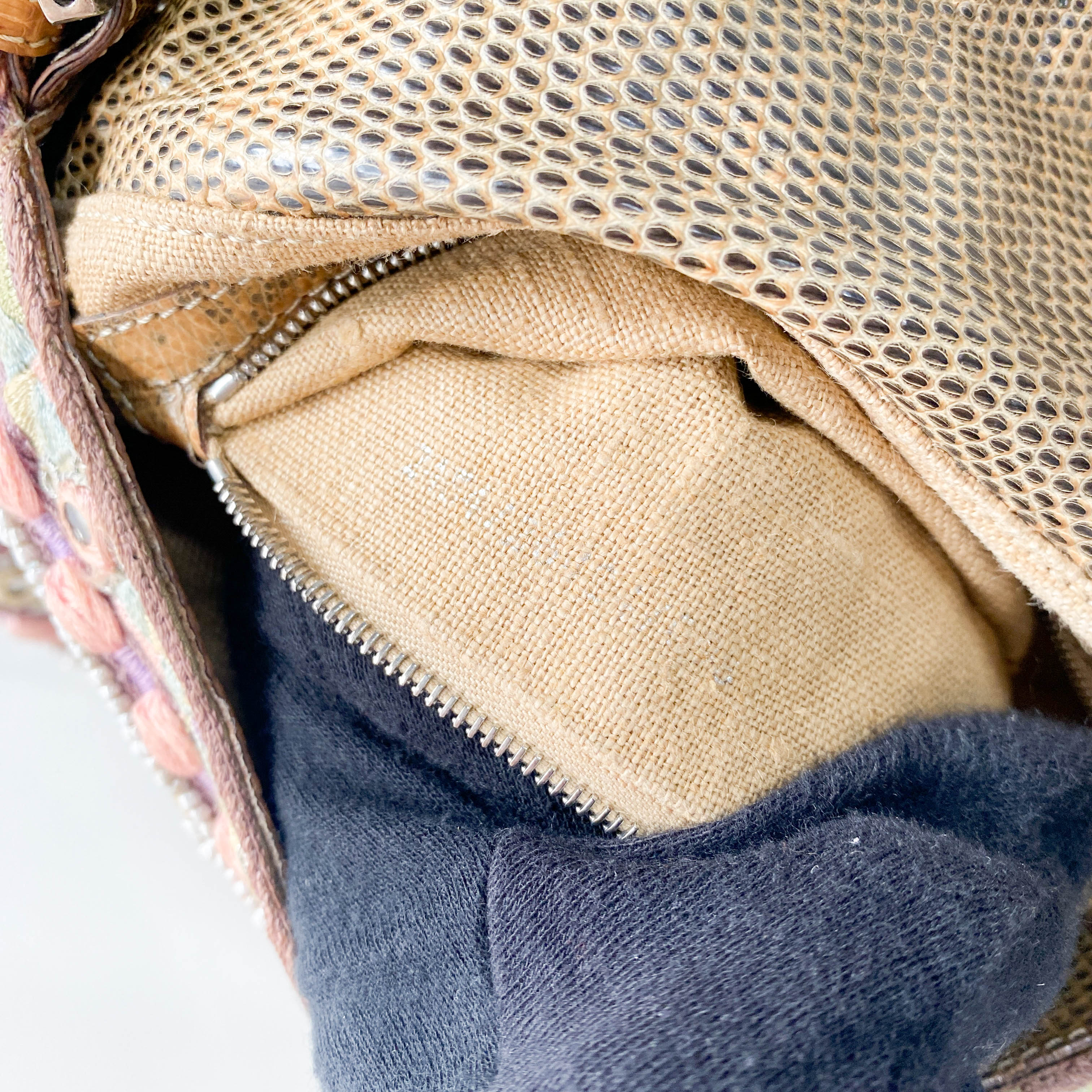 Baguette Multi-colour Embroidered Mirrors & Lizzard Skin Shoulder Bag