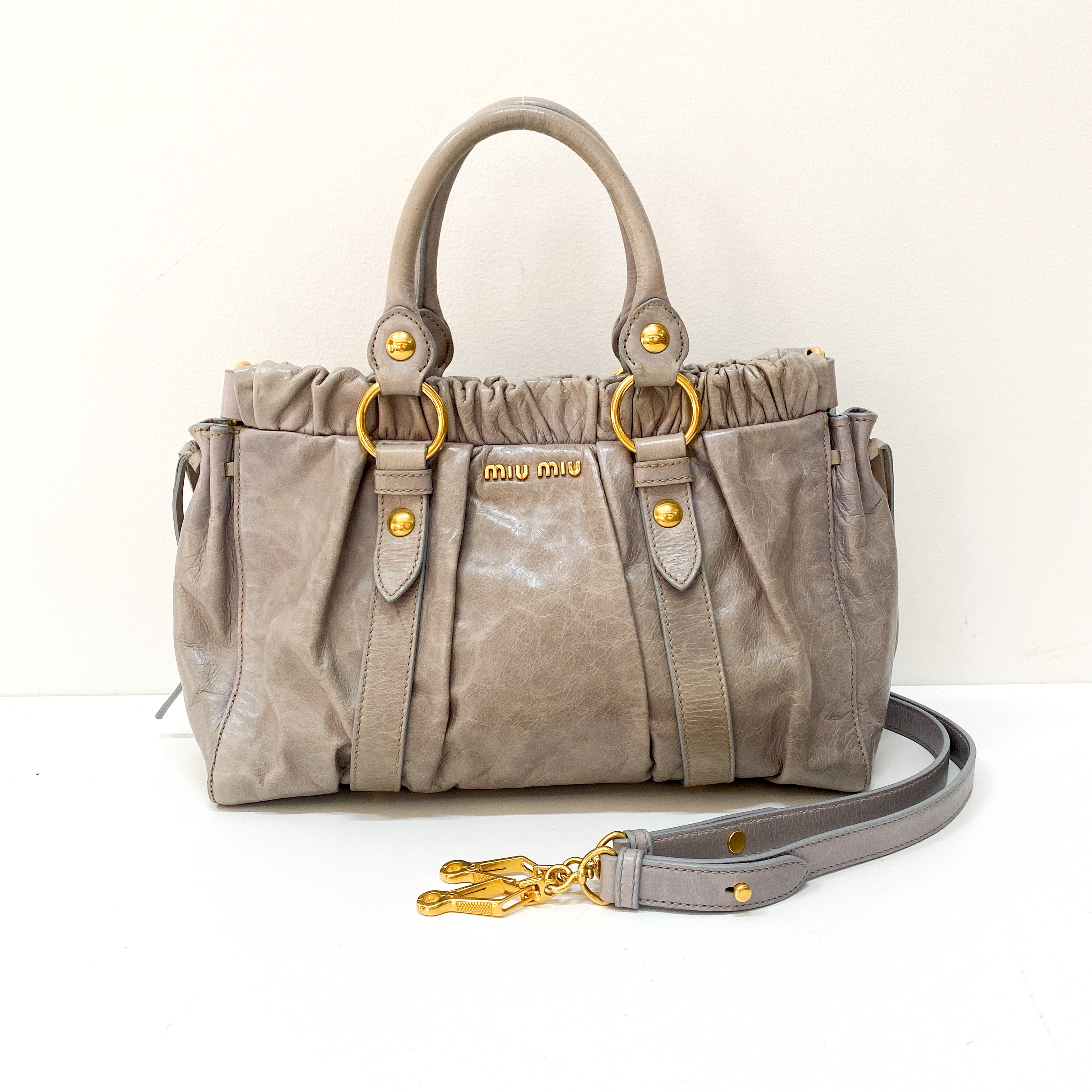 Vitello Grey Calfskin Leather Two Way Bag