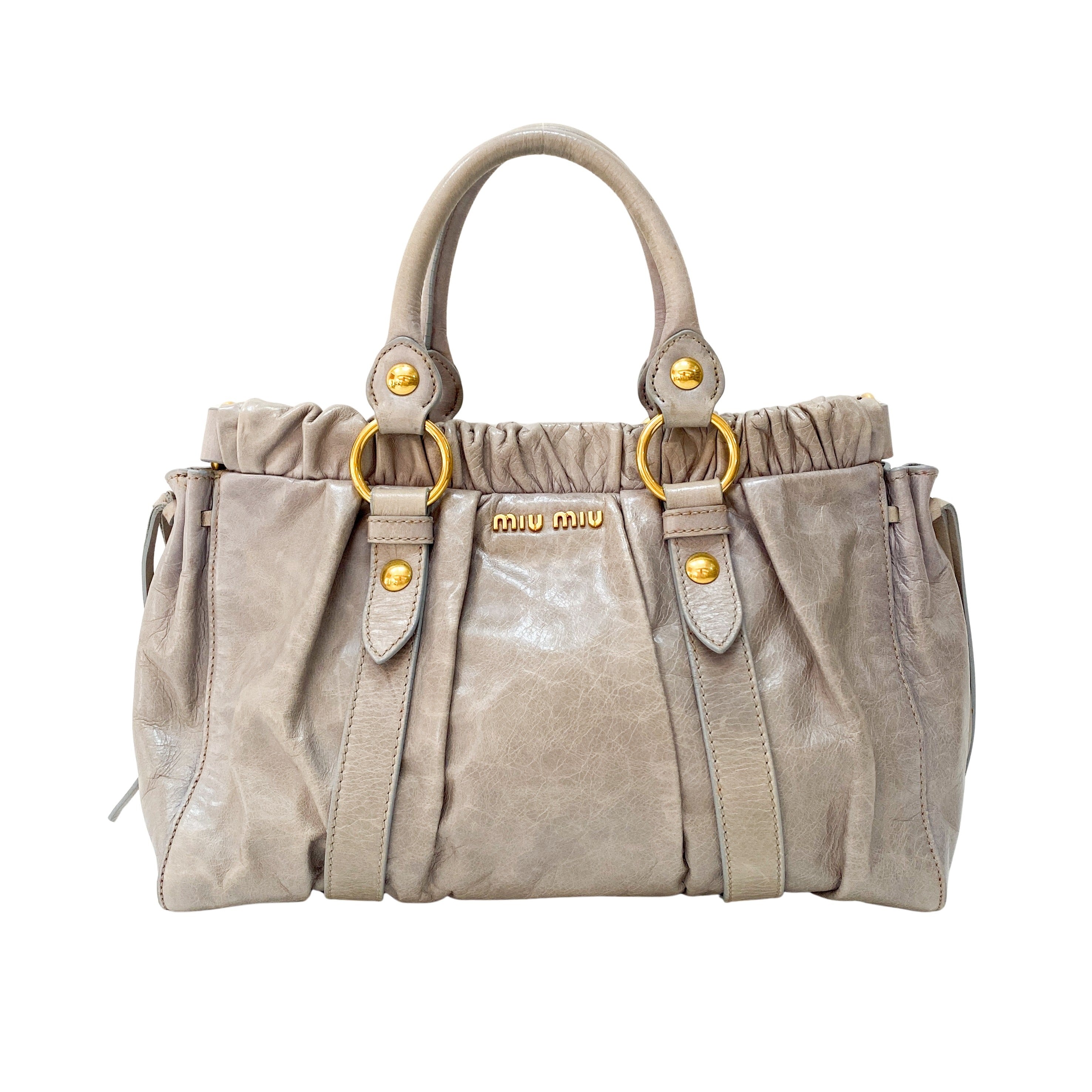 Vitello Grey Calfskin Leather Two Way Bag