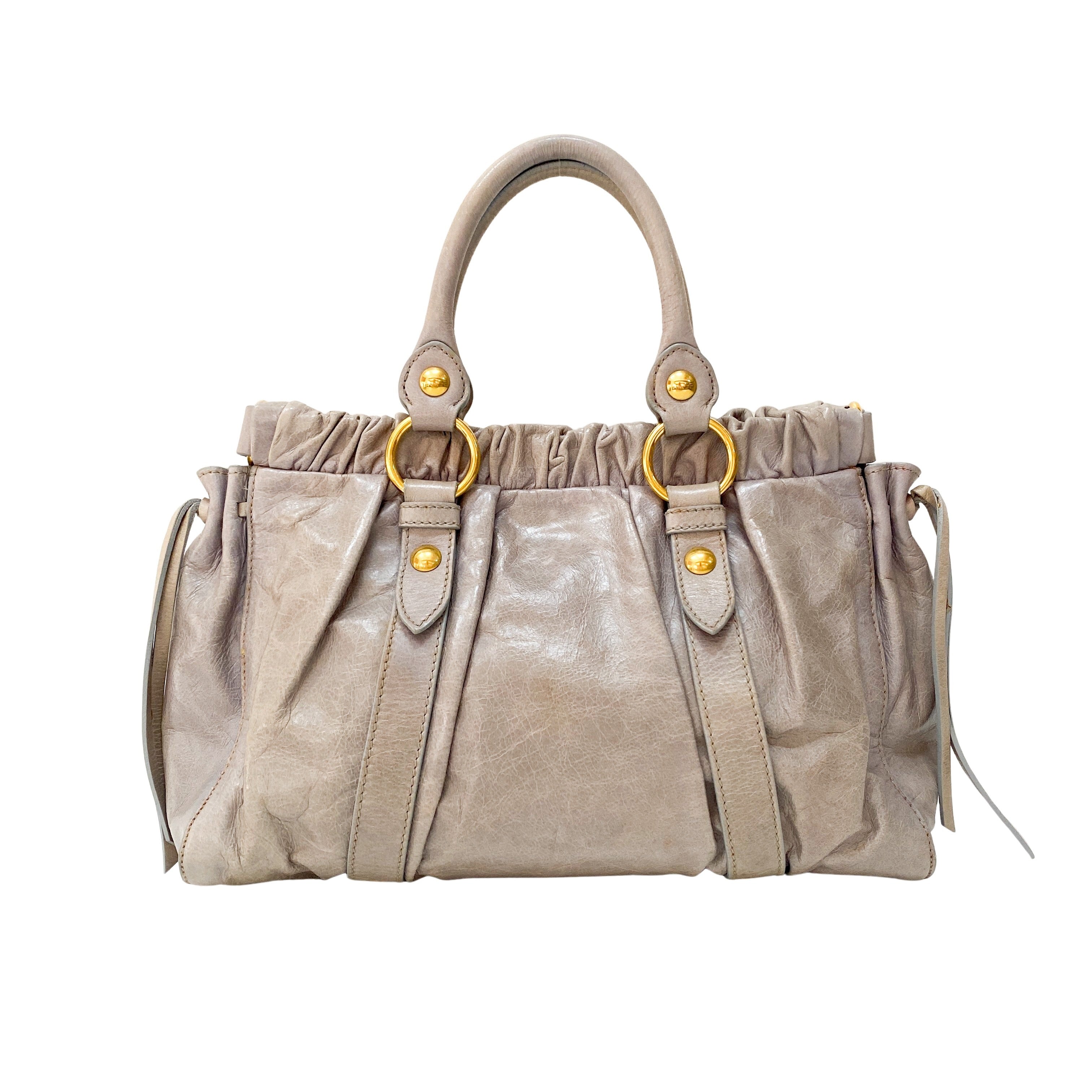 Vitello Grey Calfskin Leather Two Way Bag
