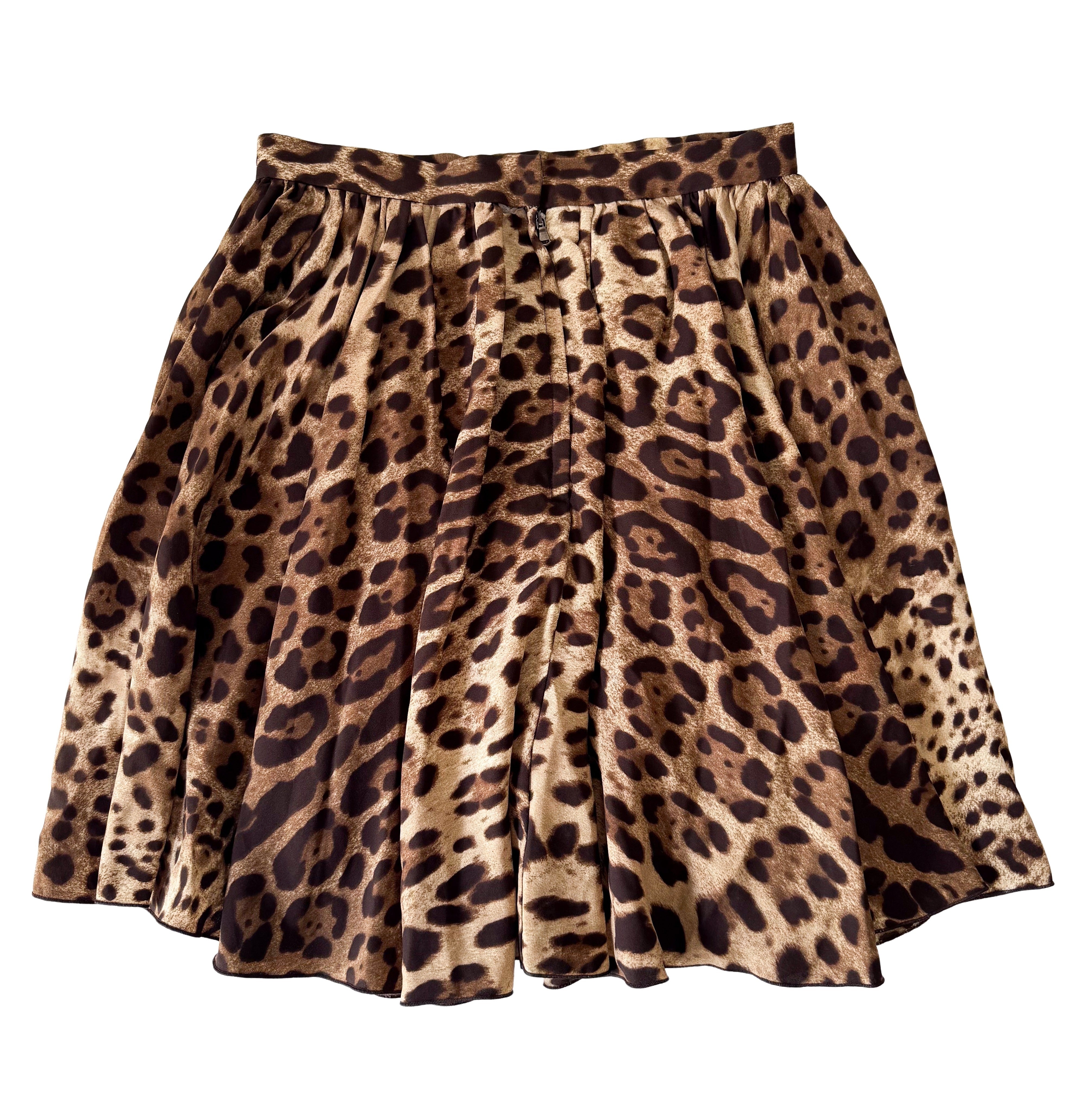 Leopard Print Silk Mini Skirt