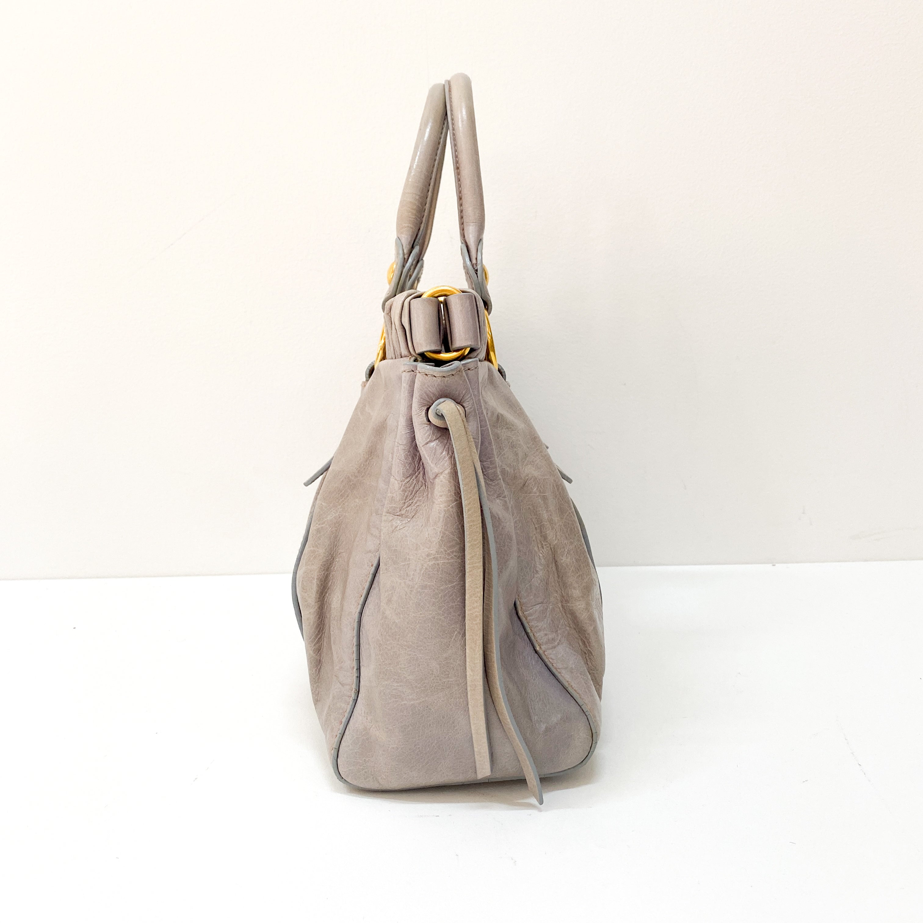 Vitello Grey Calfskin Leather Two Way Bag