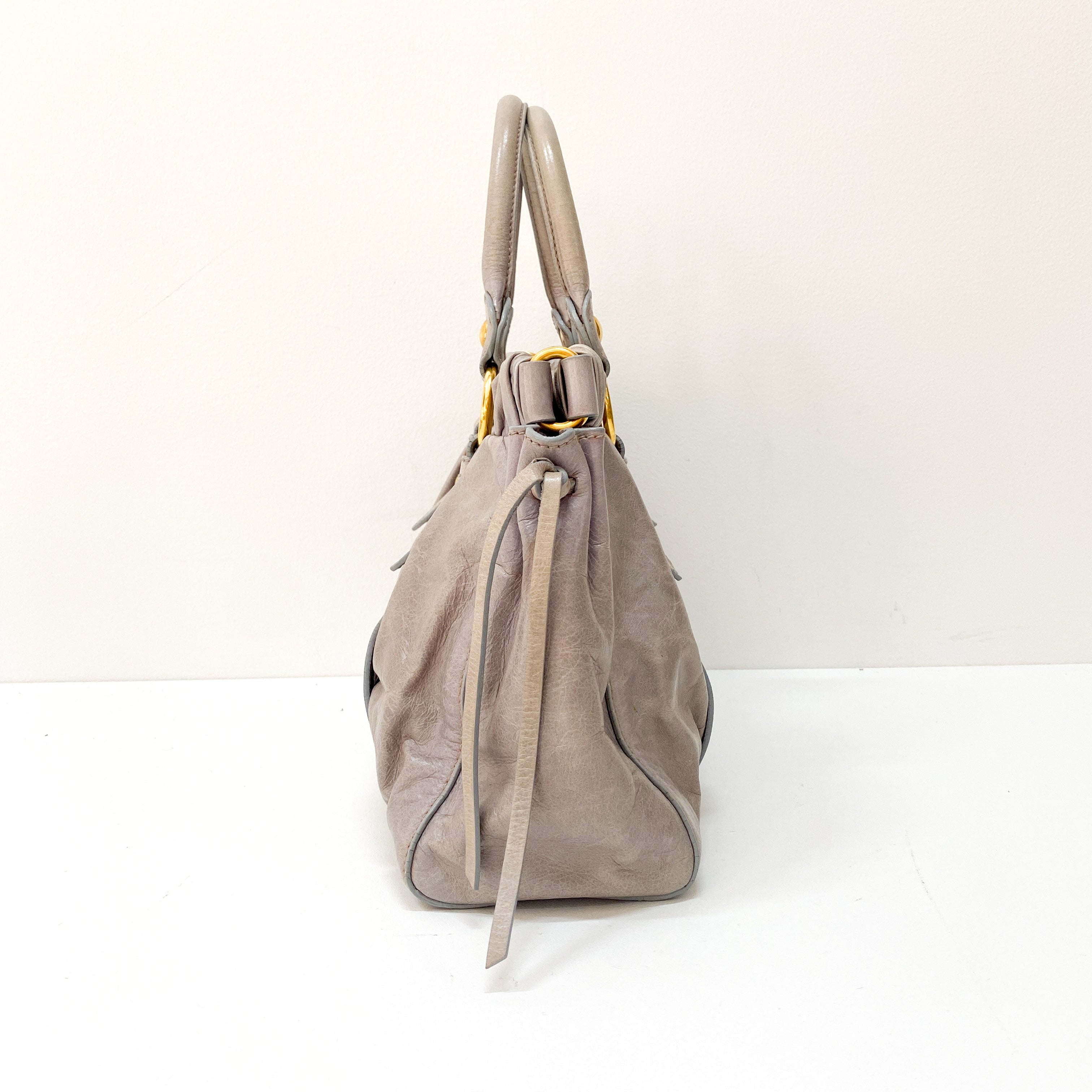 Vitello Grey Calfskin Leather Two Way Bag