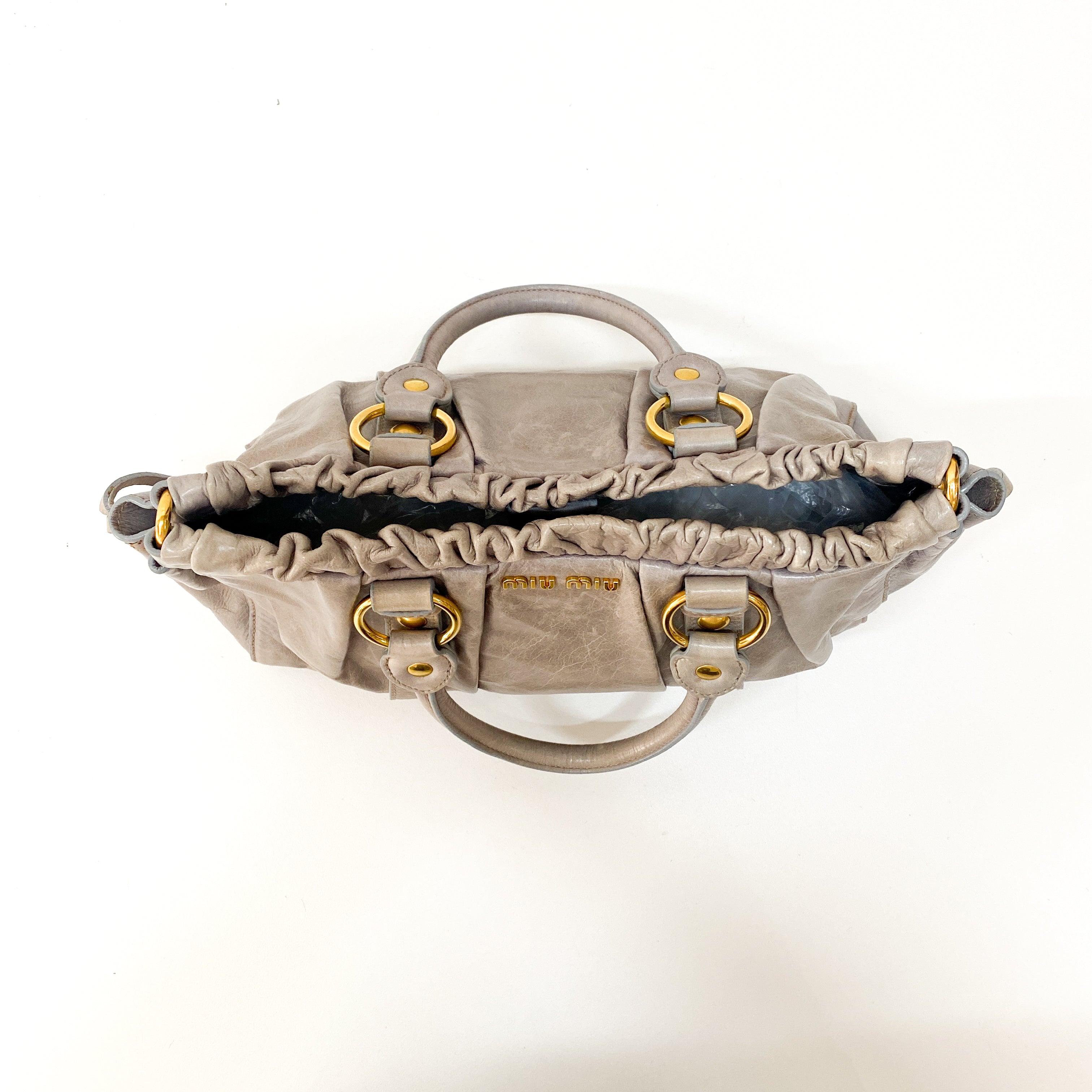 Vitello Grey Calfskin Leather Two Way Bag