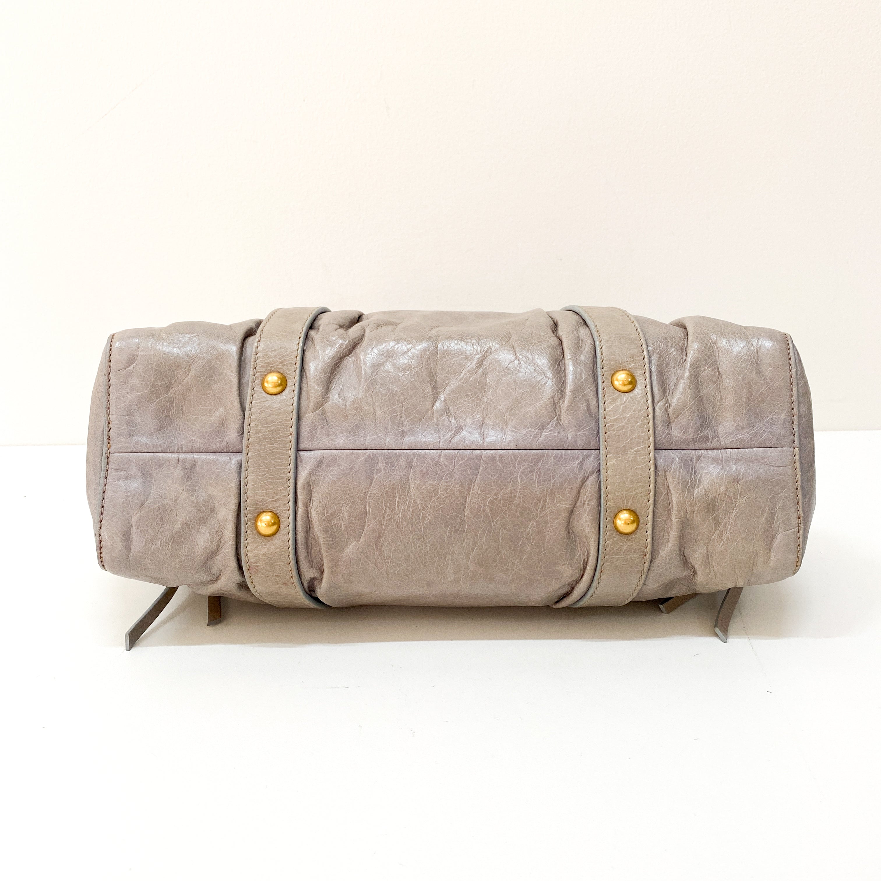 Vitello Grey Calfskin Leather Two Way Bag