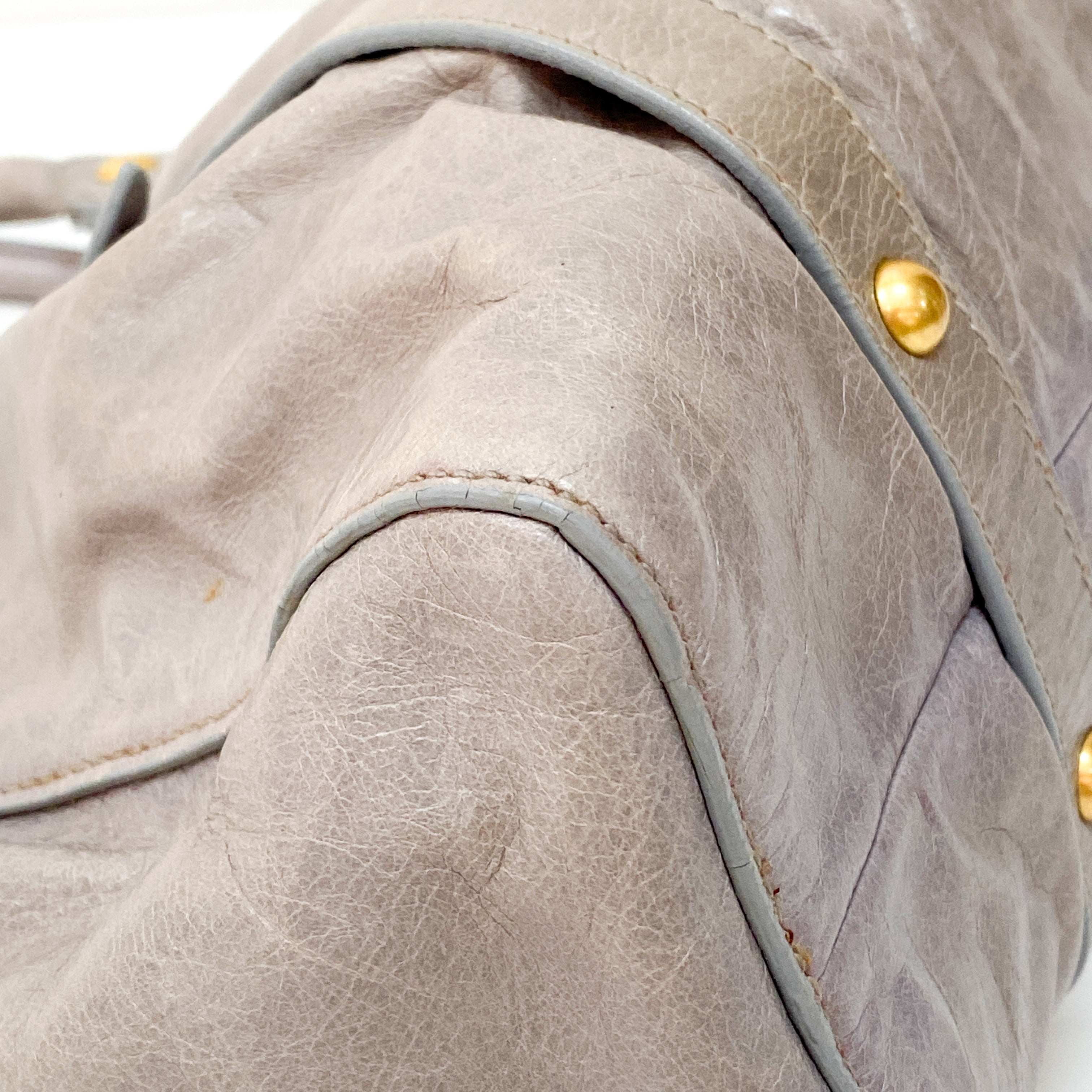 Vitello Grey Calfskin Leather Two Way Bag