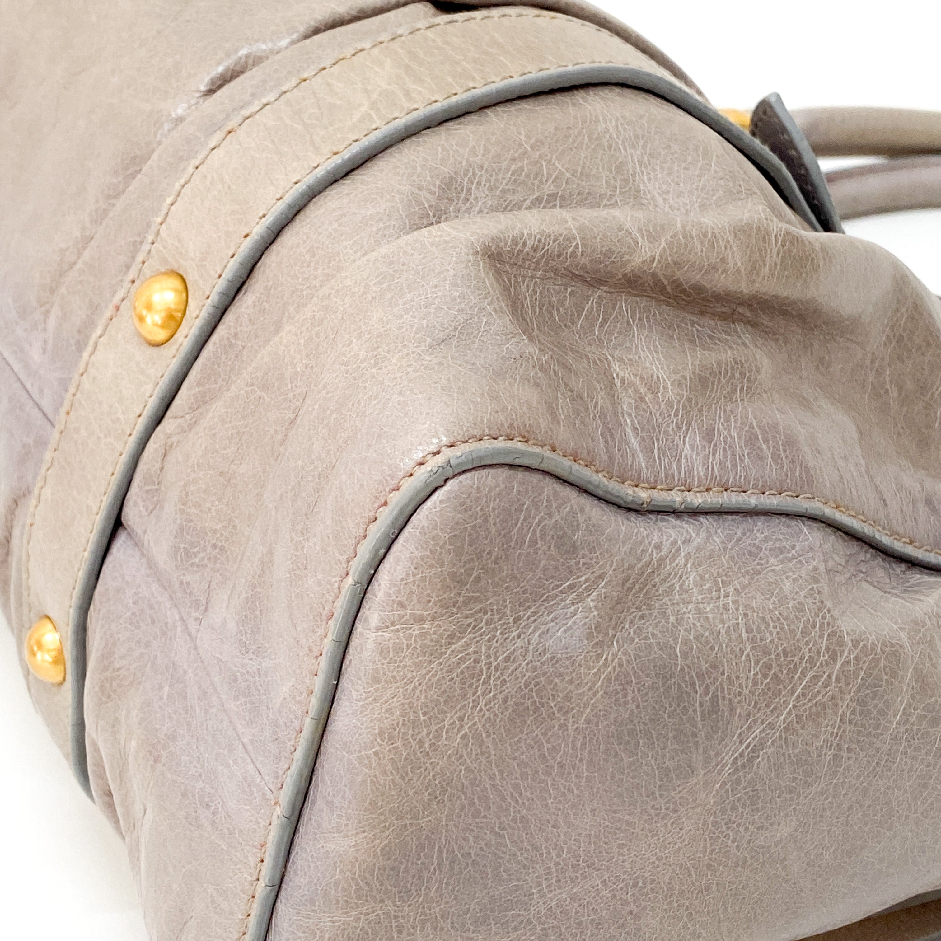 Vitello Grey Calfskin Leather Two Way Bag