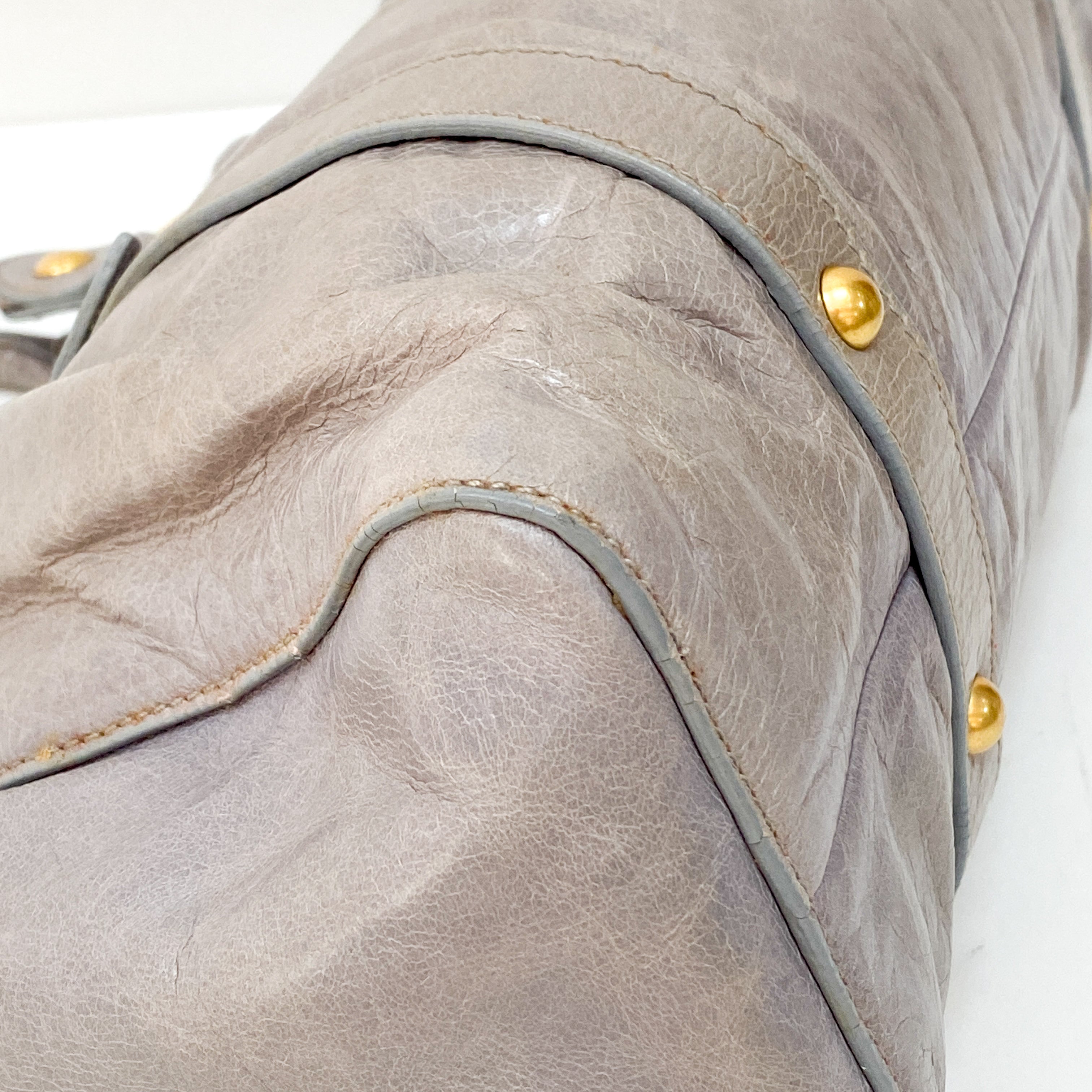 Vitello Grey Calfskin Leather Two Way Bag