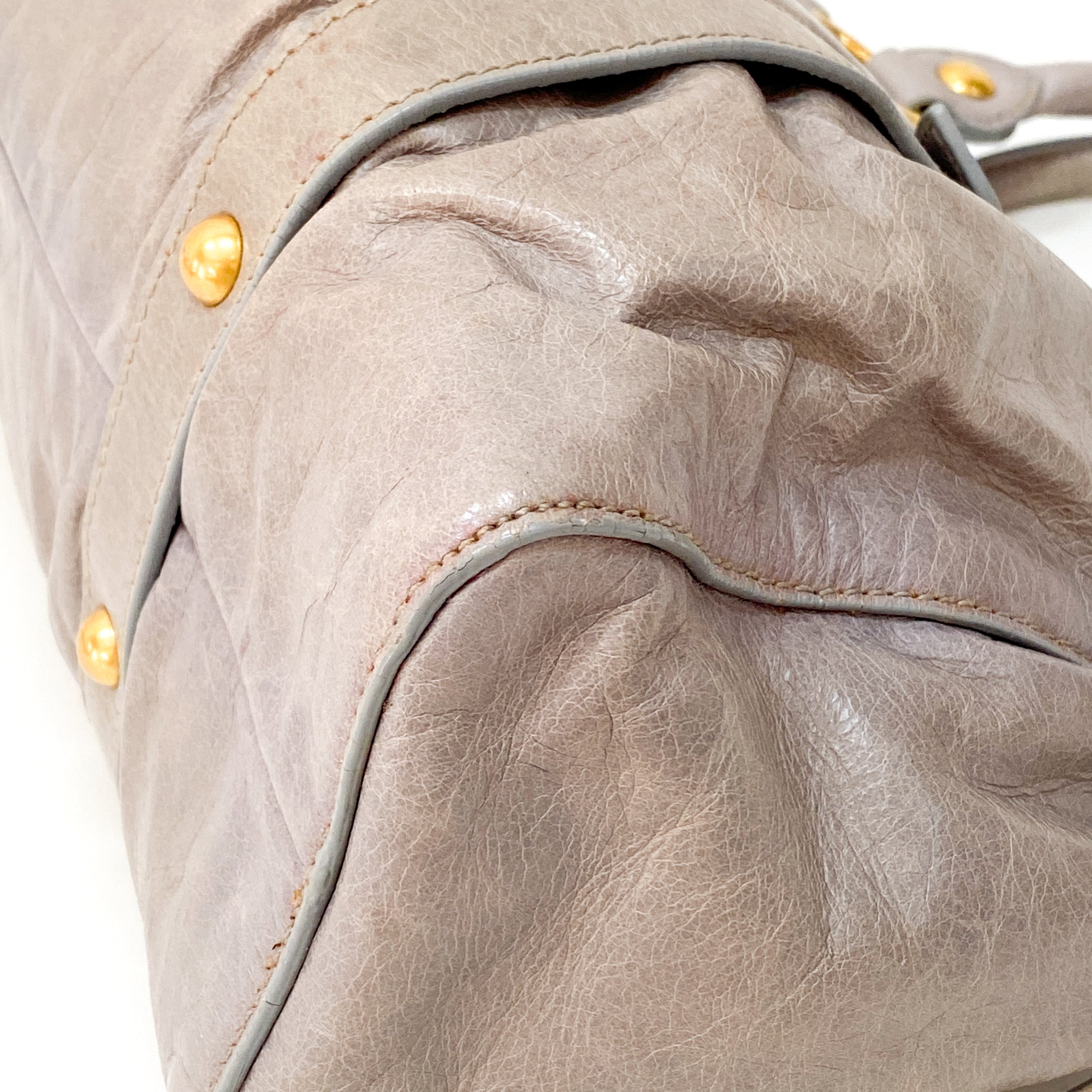 Vitello Grey Calfskin Leather Two Way Bag