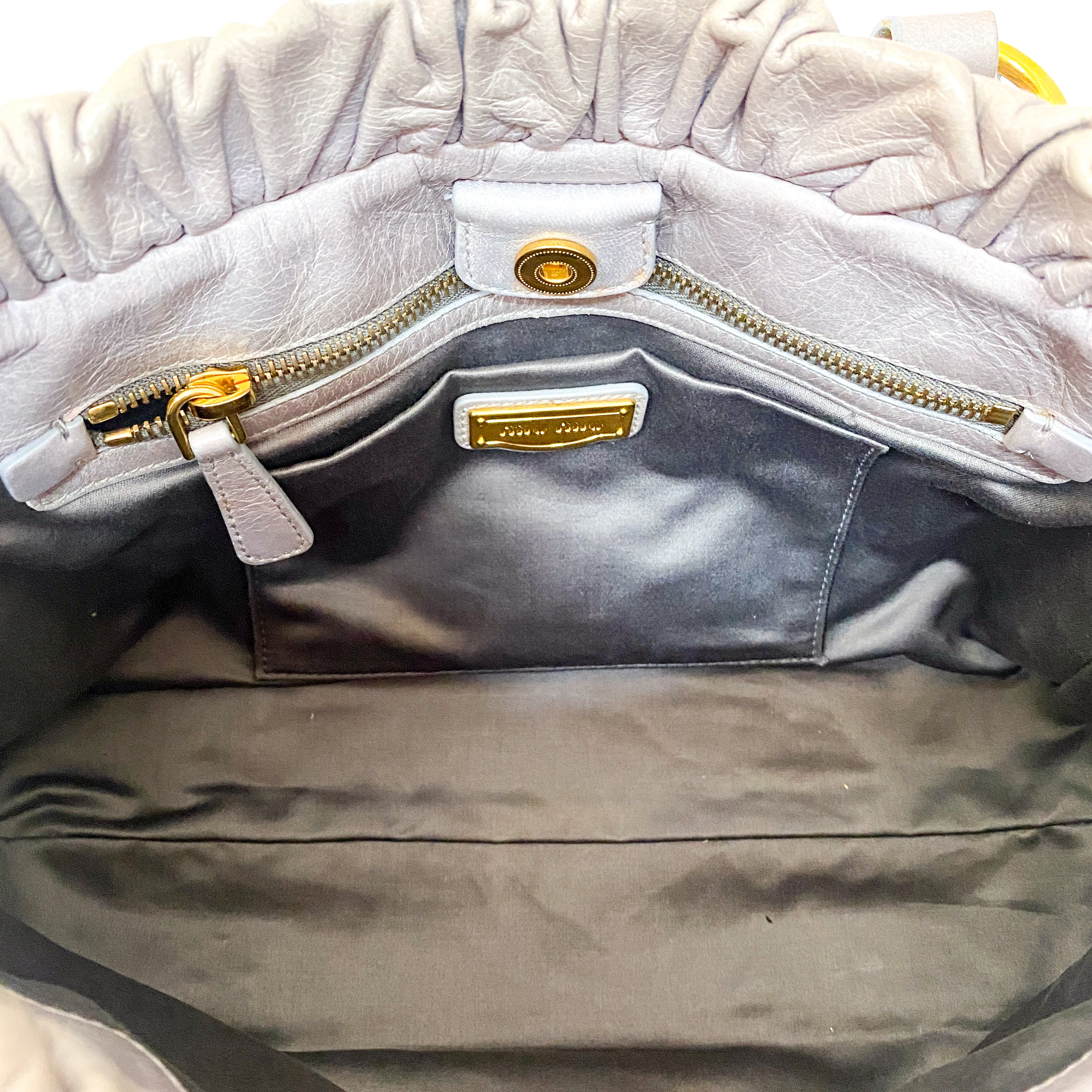 Vitello Grey Calfskin Leather Two Way Bag