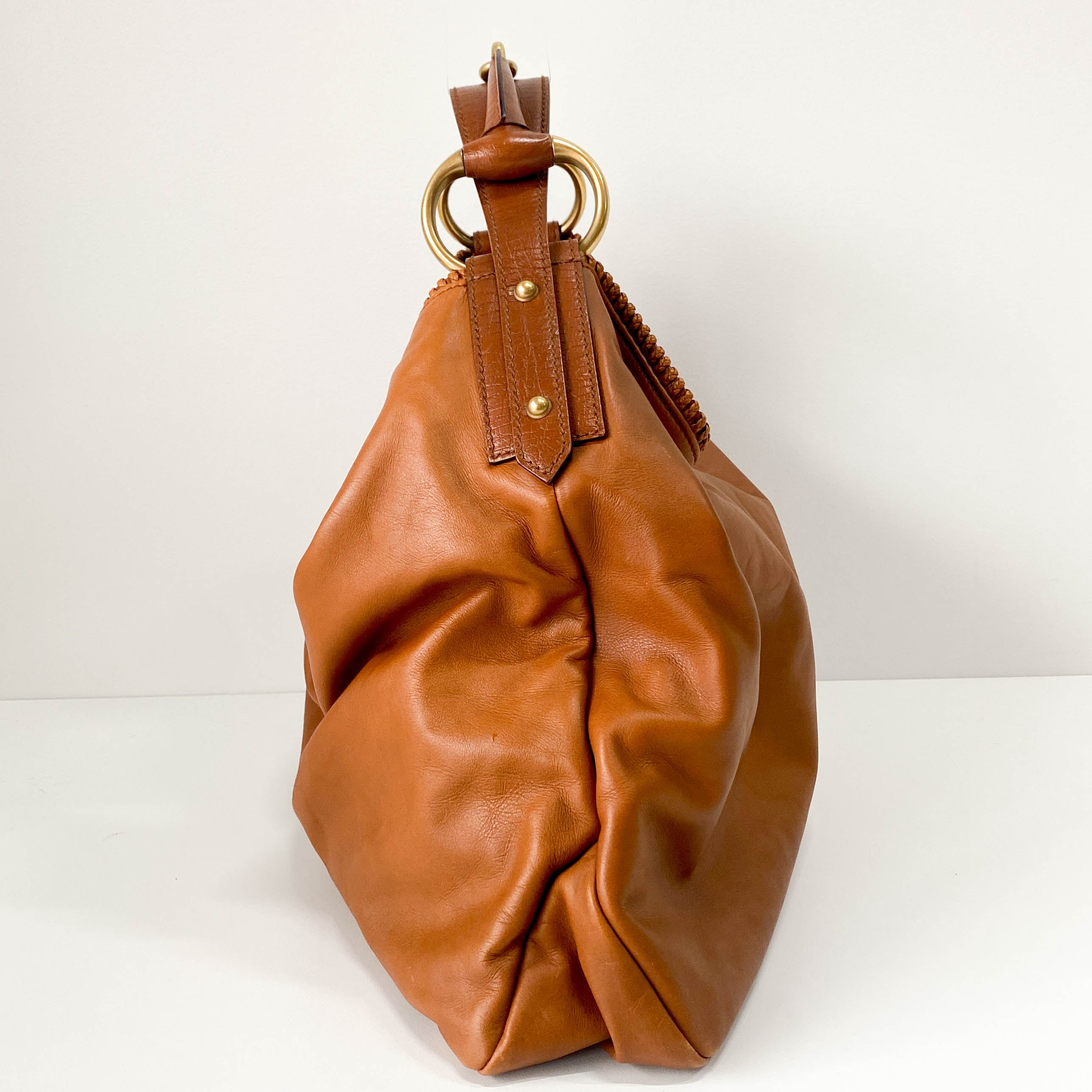 Caramel Brown Horsebit Shoulder Bag