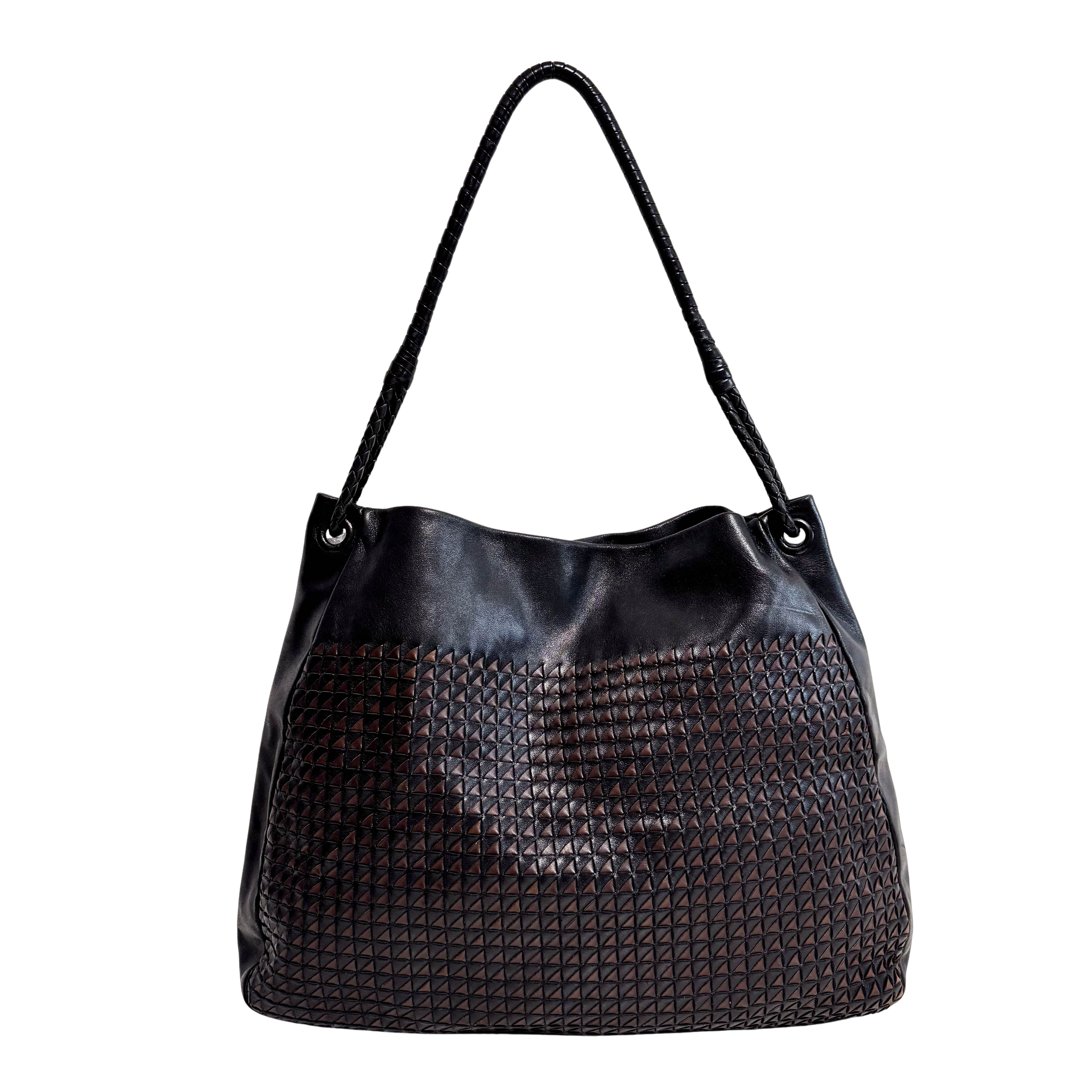 Intrecciato Brown Leather Hobo Shoulder Bag