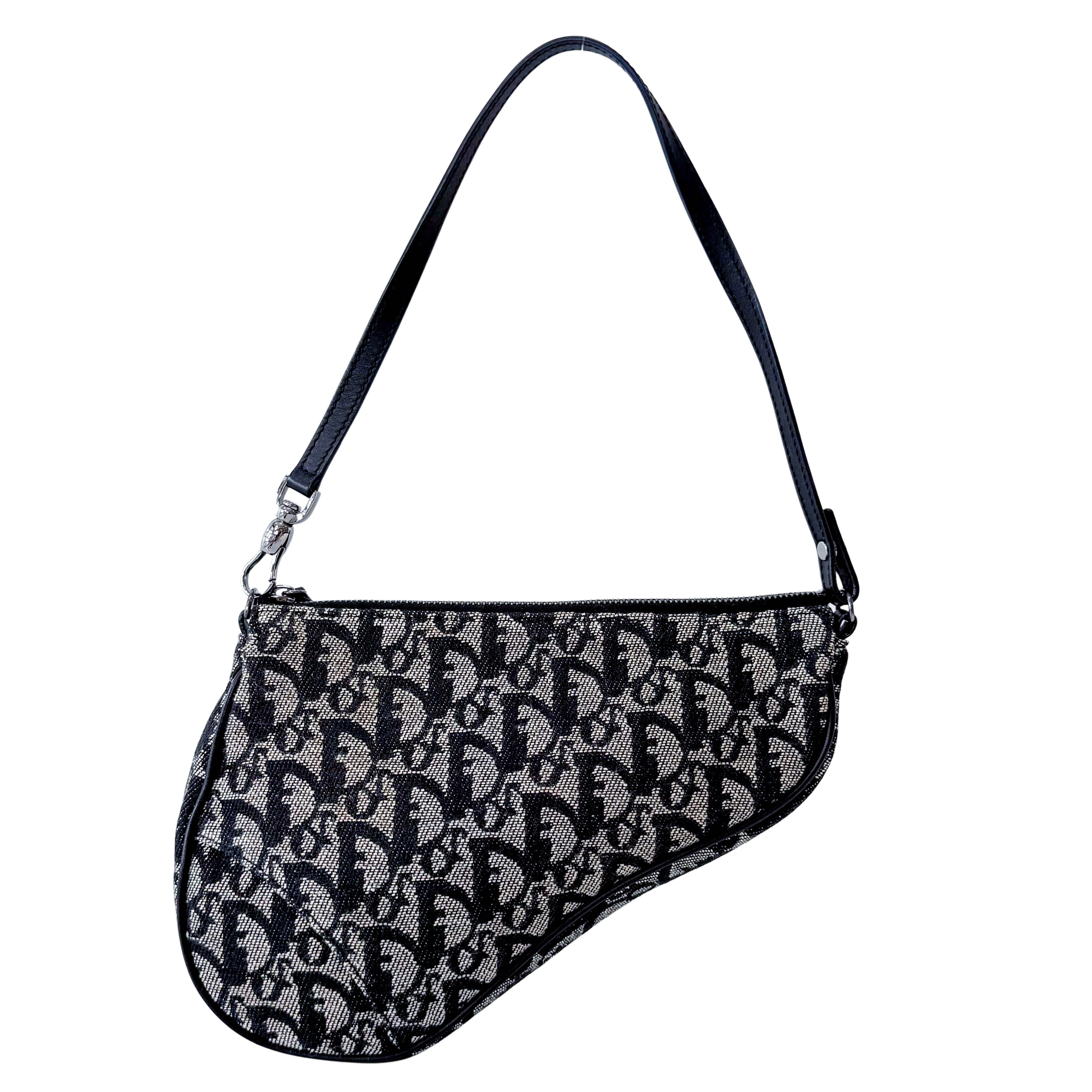 Trotter Saddle Mini Navy Oblique Tweed Shoulder Bag