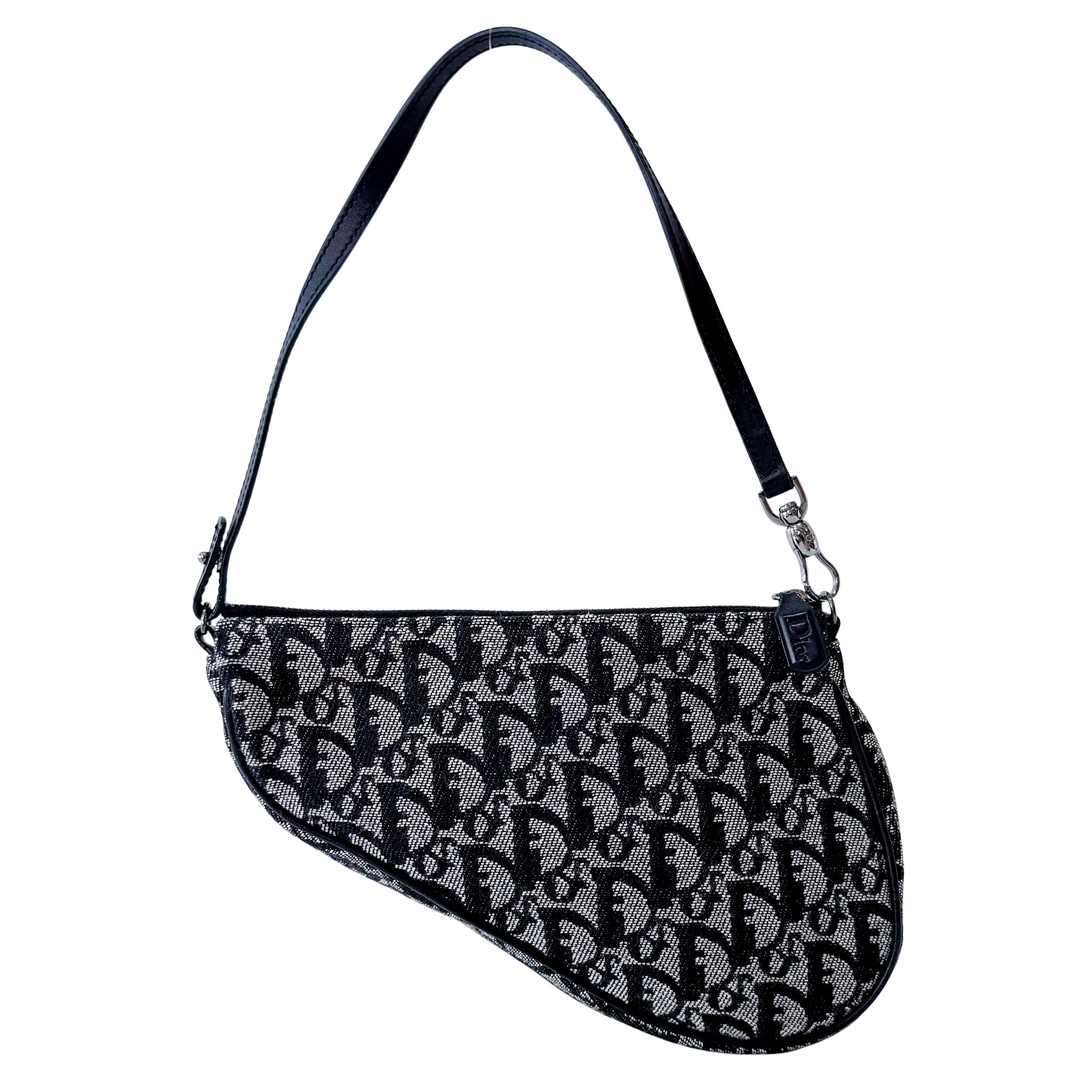 Trotter Saddle Mini Navy Oblique Tweed Shoulder Bag