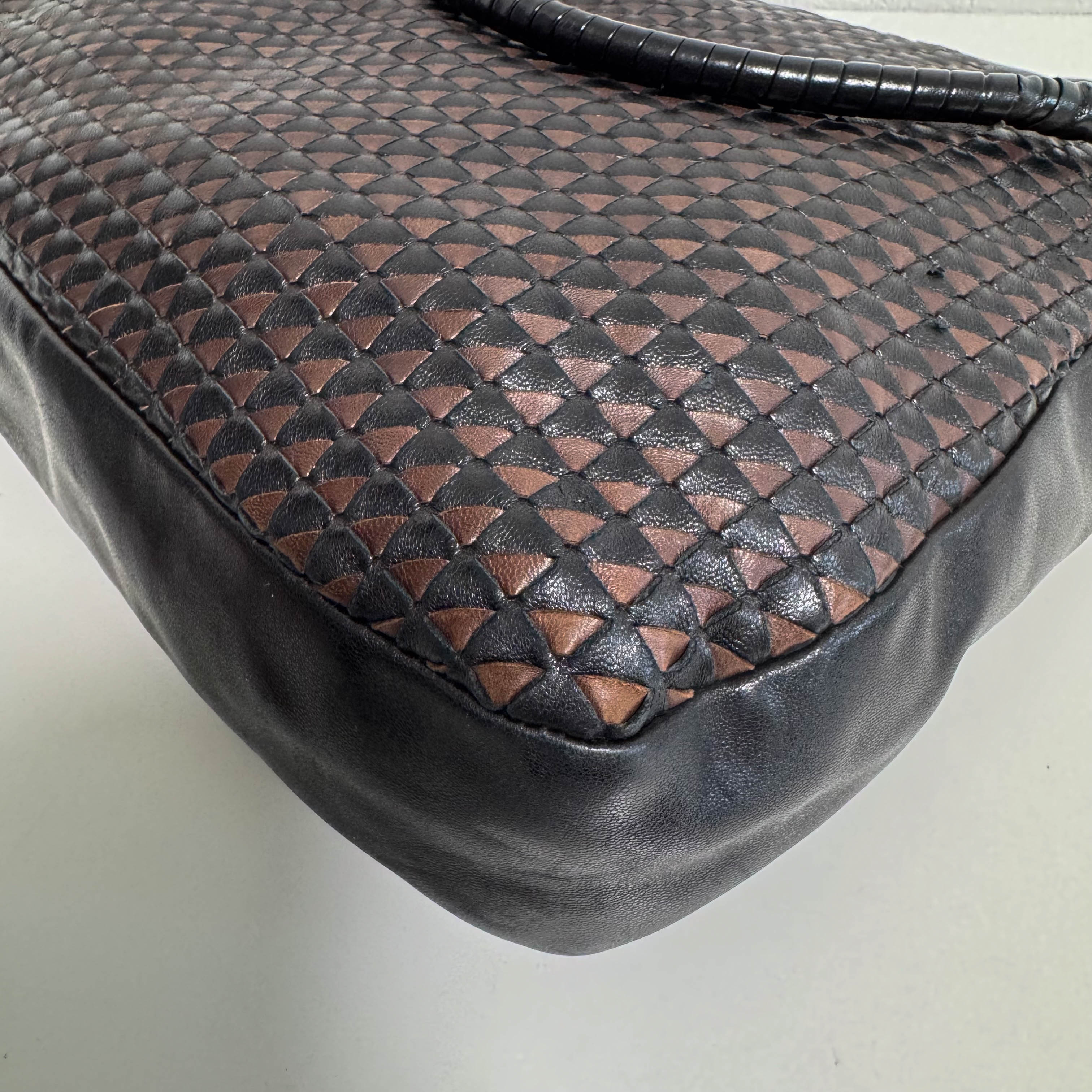 Intrecciato Brown Leather Hobo Shoulder Bag