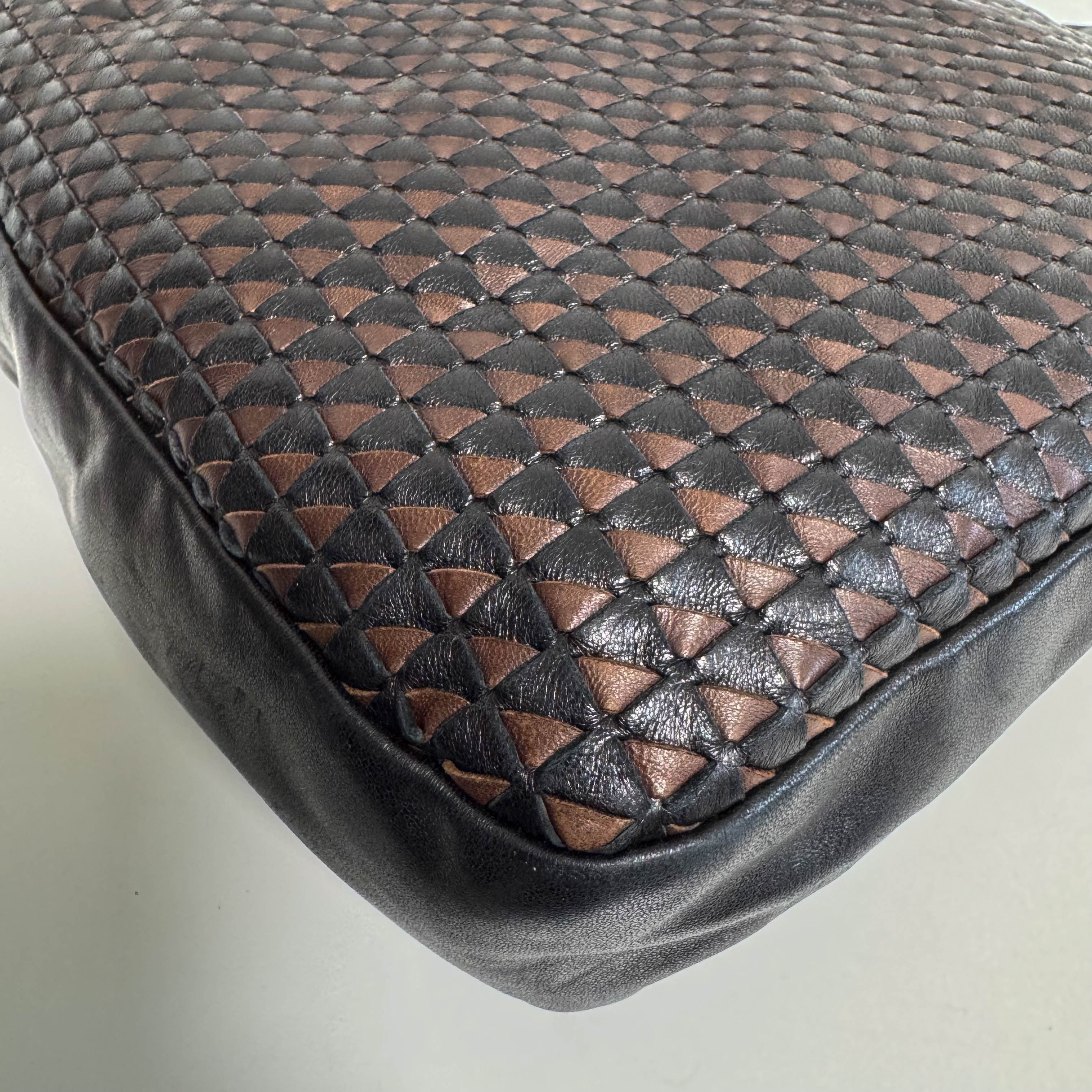 Intrecciato Brown Leather Hobo Shoulder Bag