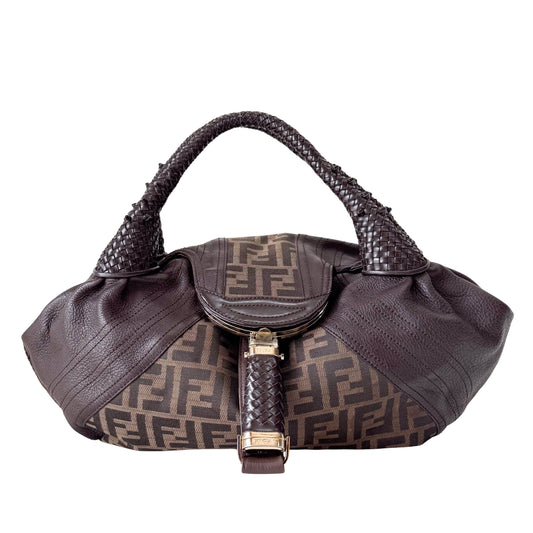 Spy Zucca Brown Canvas & Leather Shoulder Bag