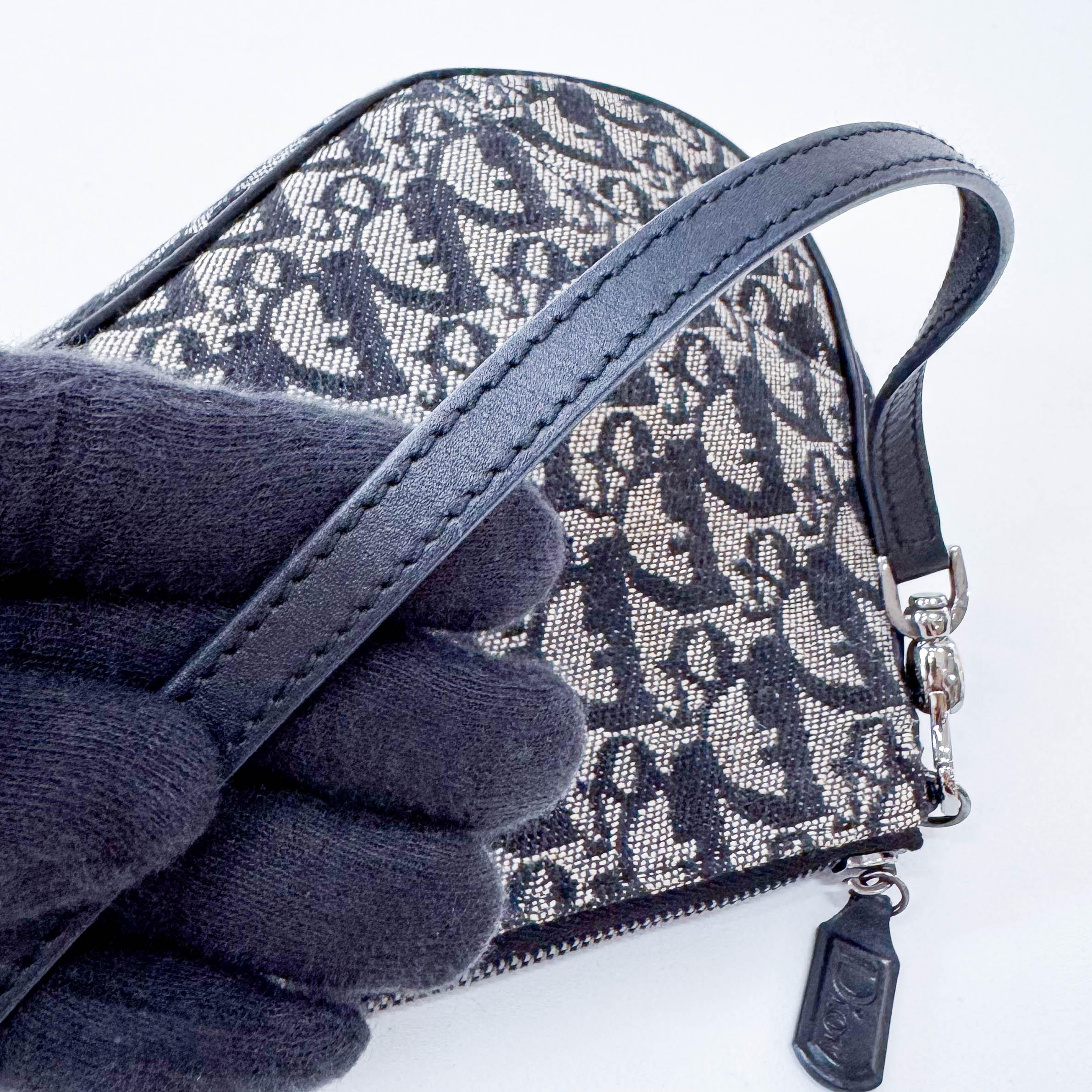 Trotter Saddle Mini Navy Oblique Tweed Shoulder Bag