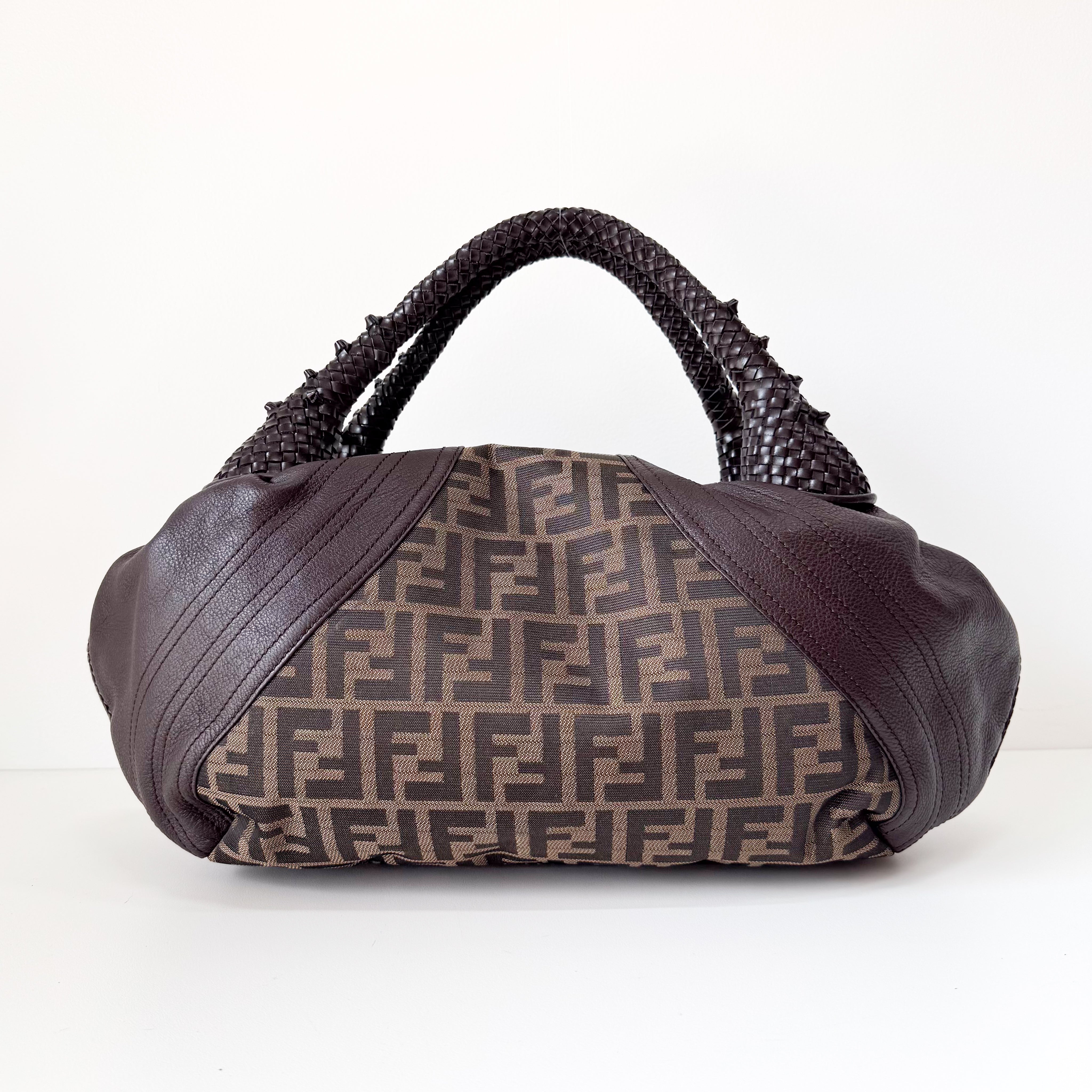 Spy Zucca Brown Canvas & Leather Shoulder Bag