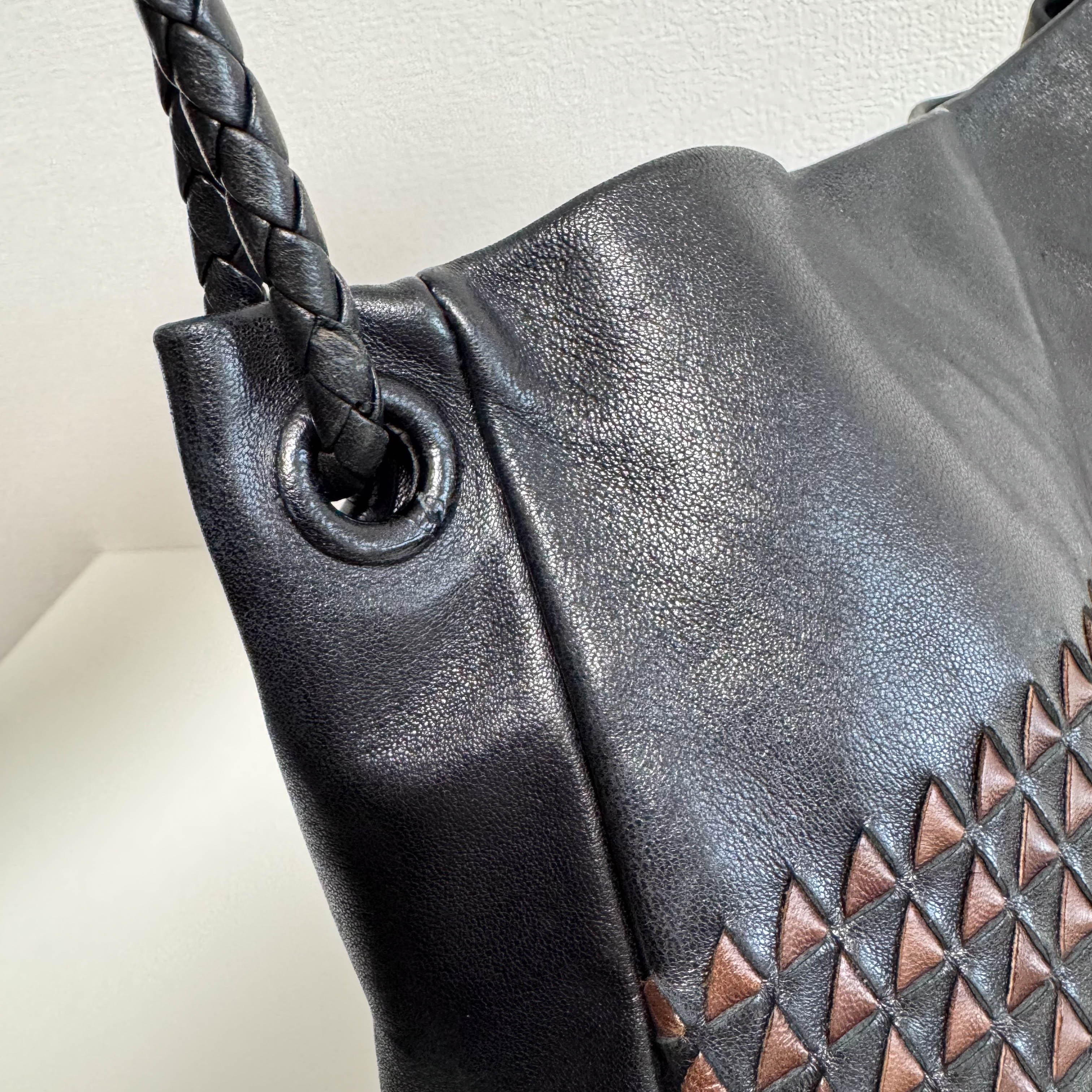 Intrecciato Brown Leather Hobo Shoulder Bag