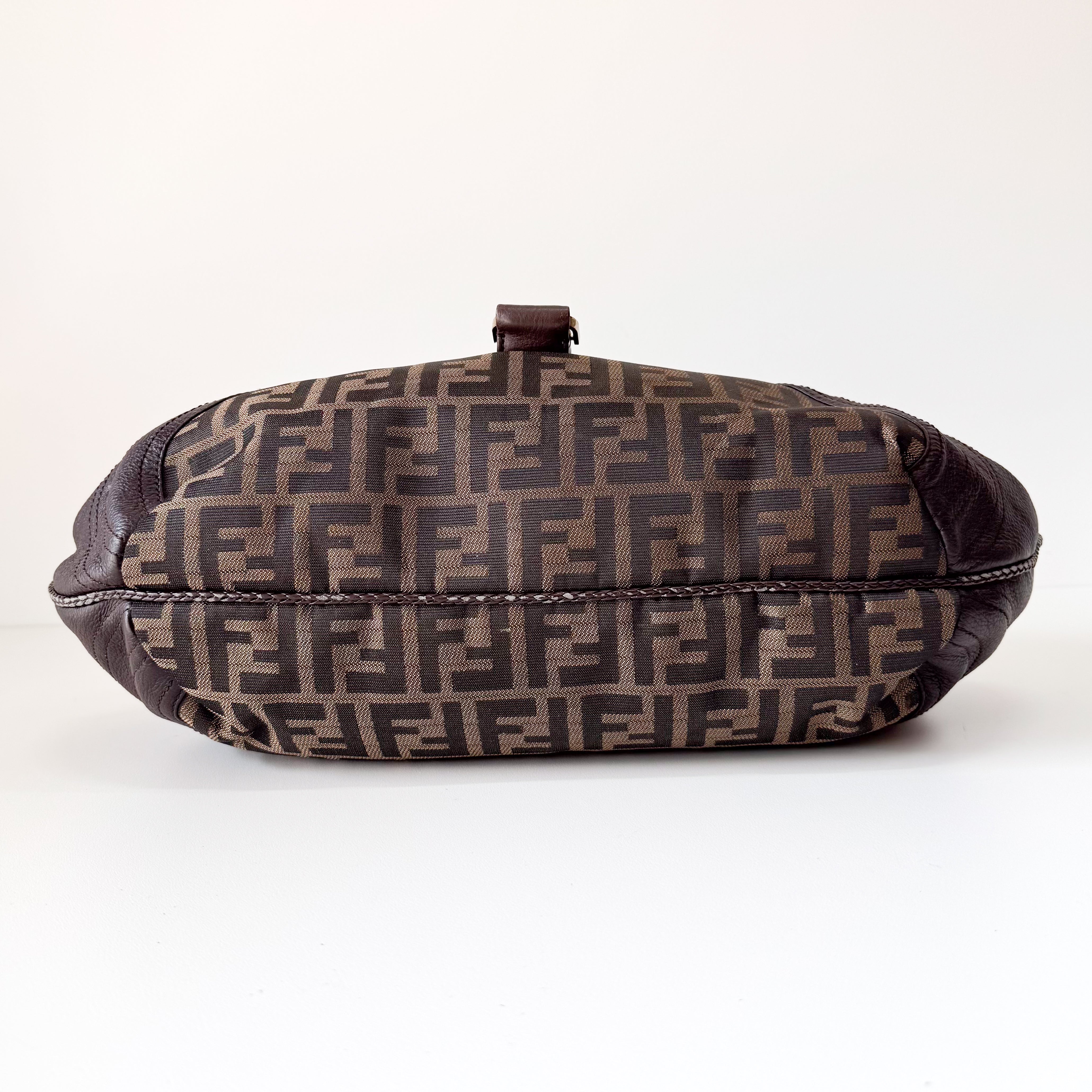Spy Zucca Brown Canvas & Leather Shoulder Bag
