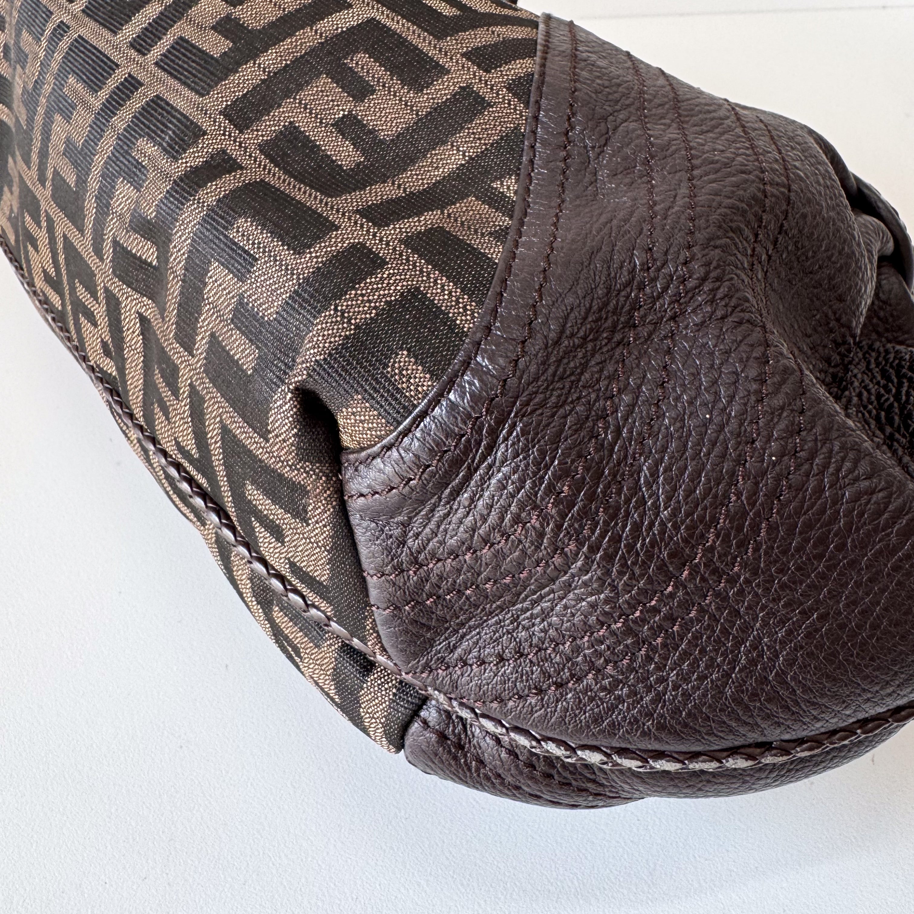 Spy Zucca Brown Canvas & Leather Shoulder Bag