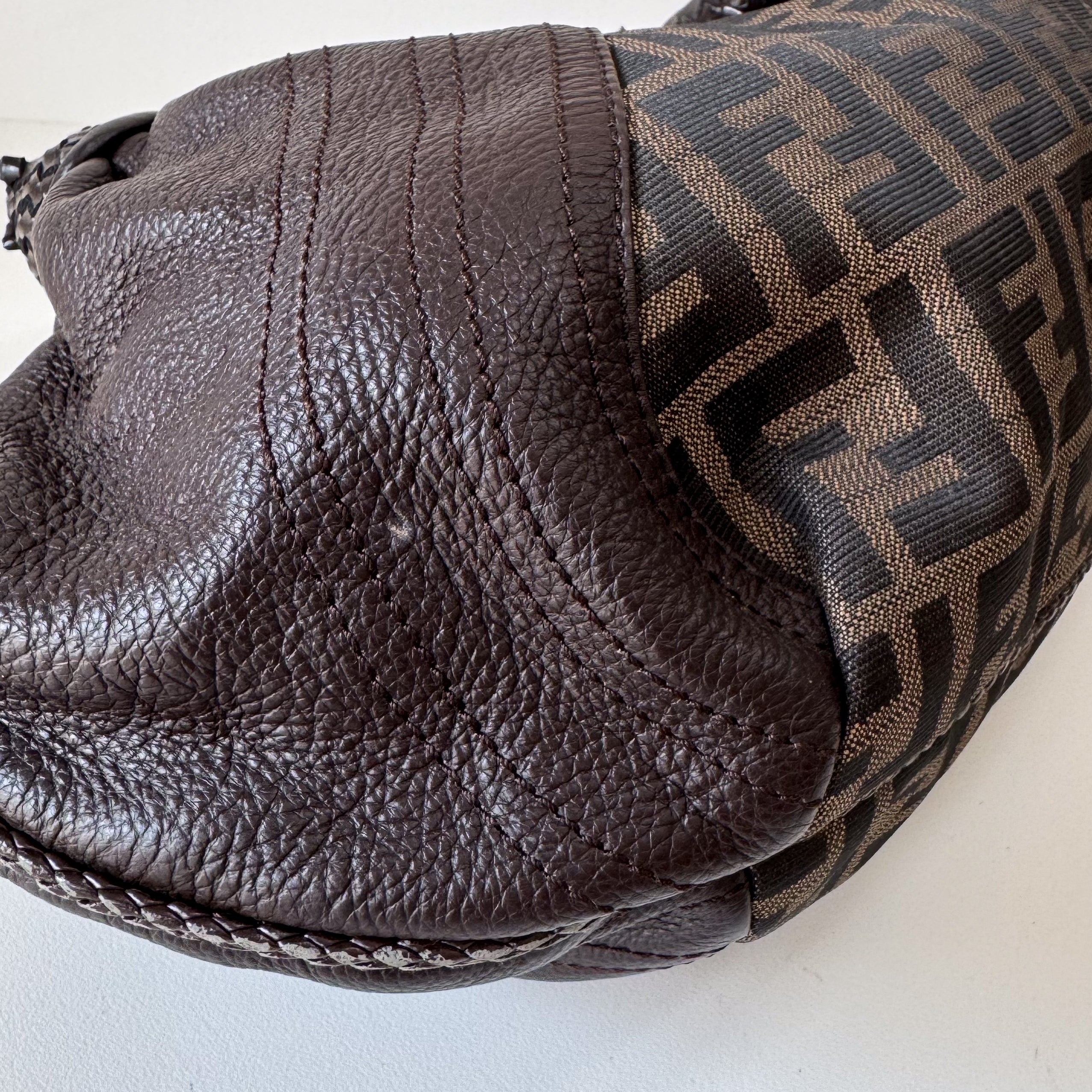 Spy Zucca Brown Canvas & Leather Shoulder Bag