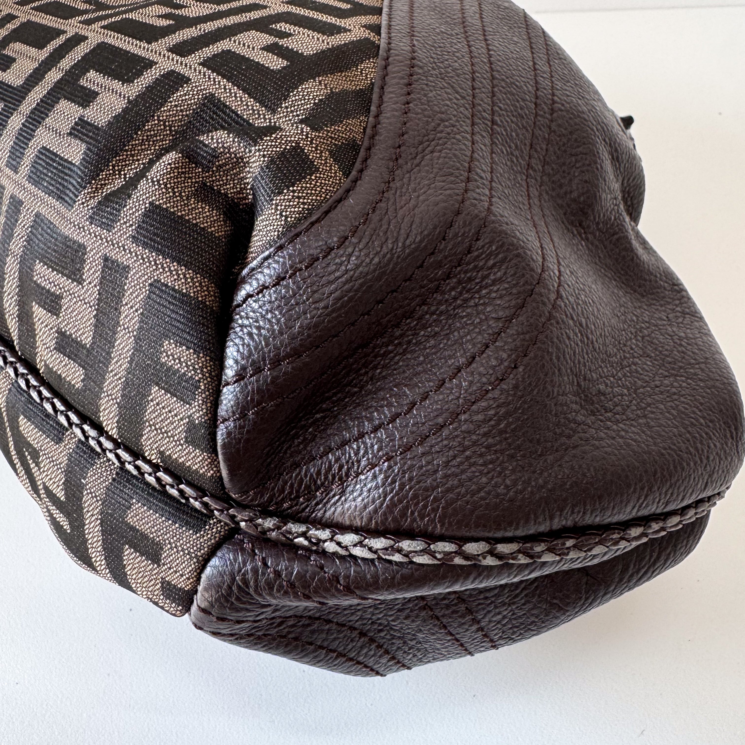 Spy Zucca Brown Canvas & Leather Shoulder Bag