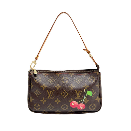Cherry Mon Cherie Brown Monogram Canvas Pochette Shoulder Bag