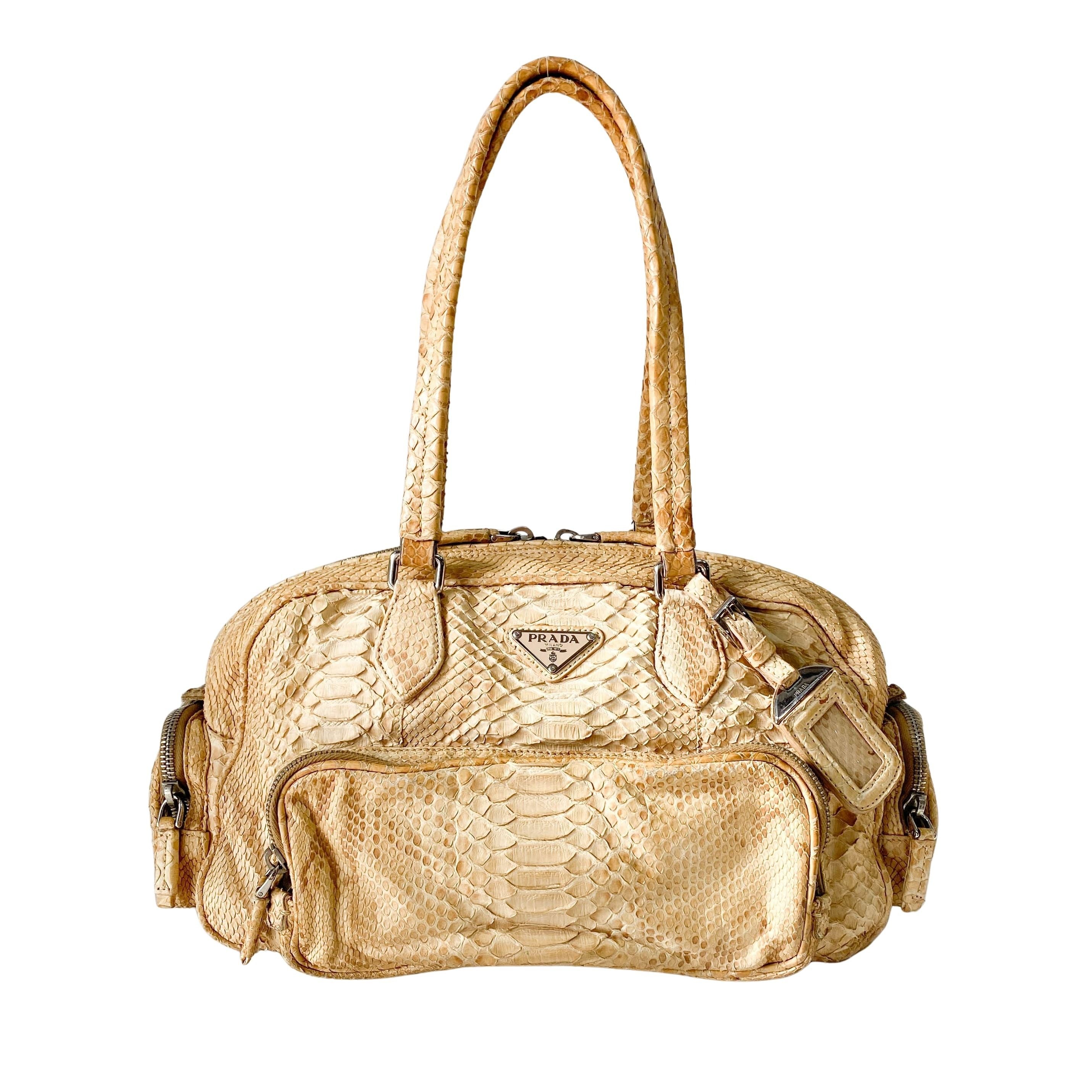 Yellow Python Embossed Leather Shoulder Bag