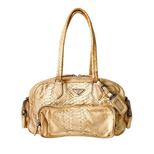 Yellow Python Embossed Leather Shoulder Bag