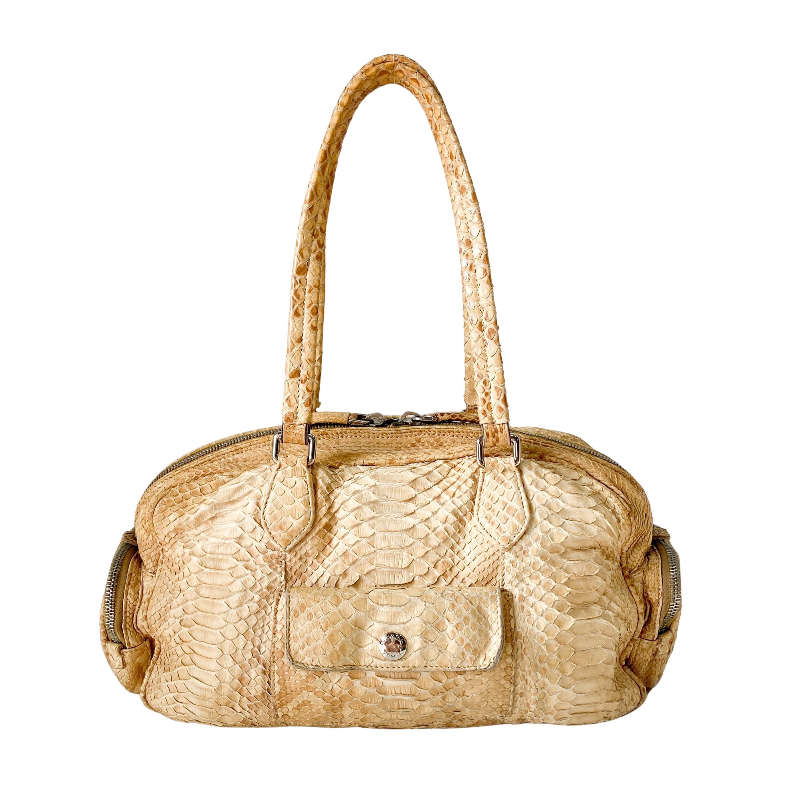 Yellow Python Embossed Leather Shoulder Bag