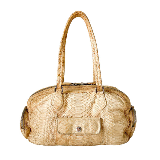 Yellow Python Embossed Leather Shoulder Bag