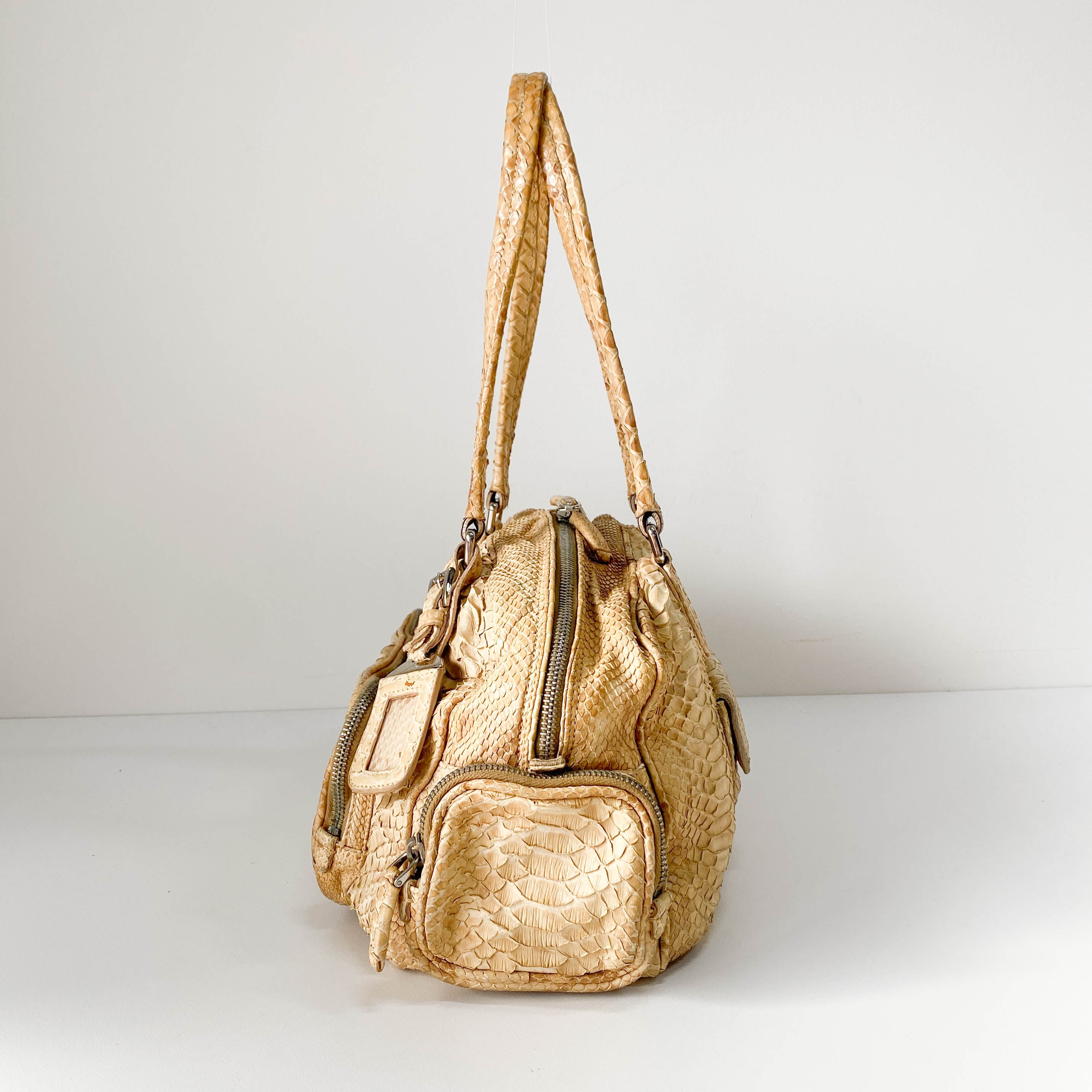 Yellow Python Embossed Leather Shoulder Bag