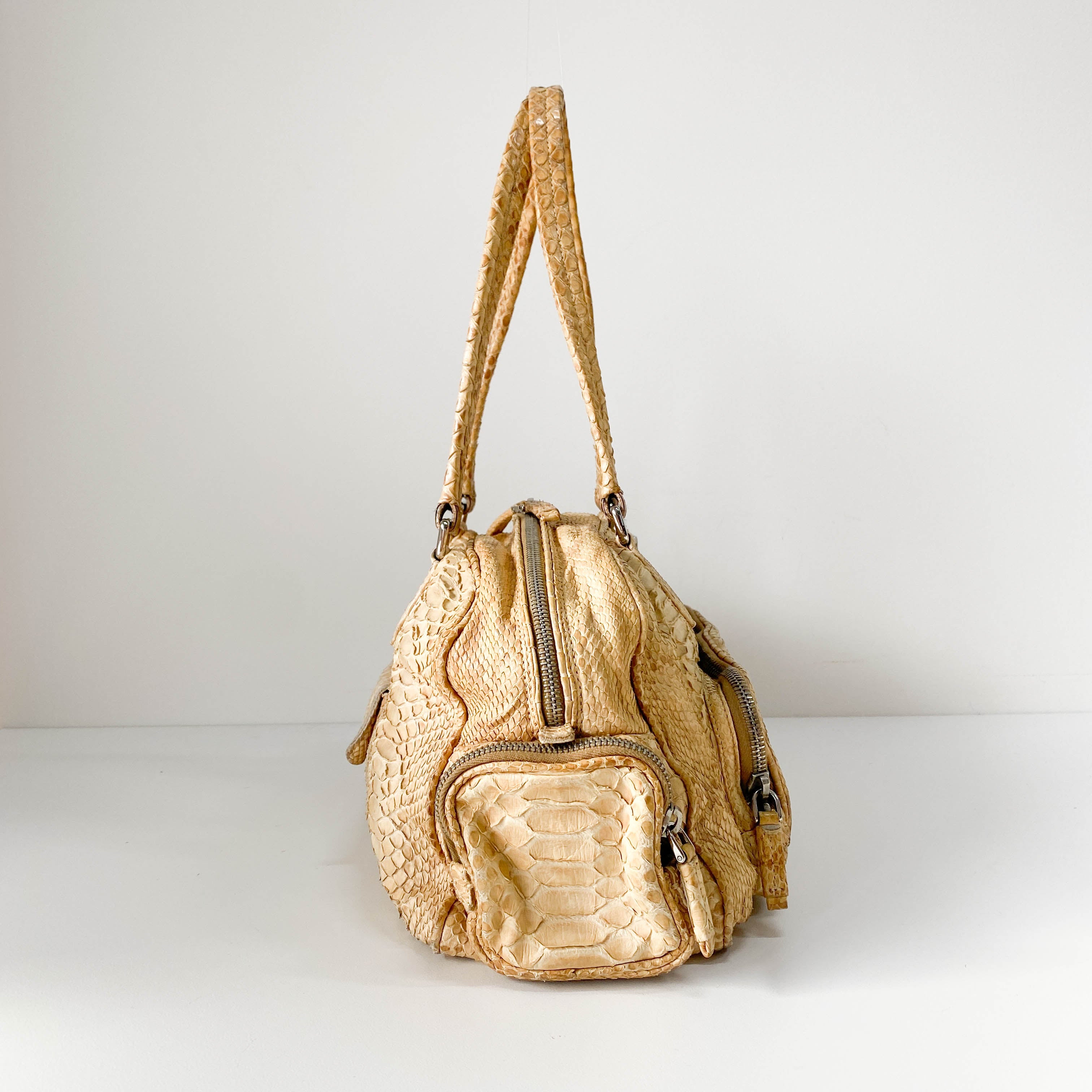 Yellow Python Embossed Leather Shoulder Bag