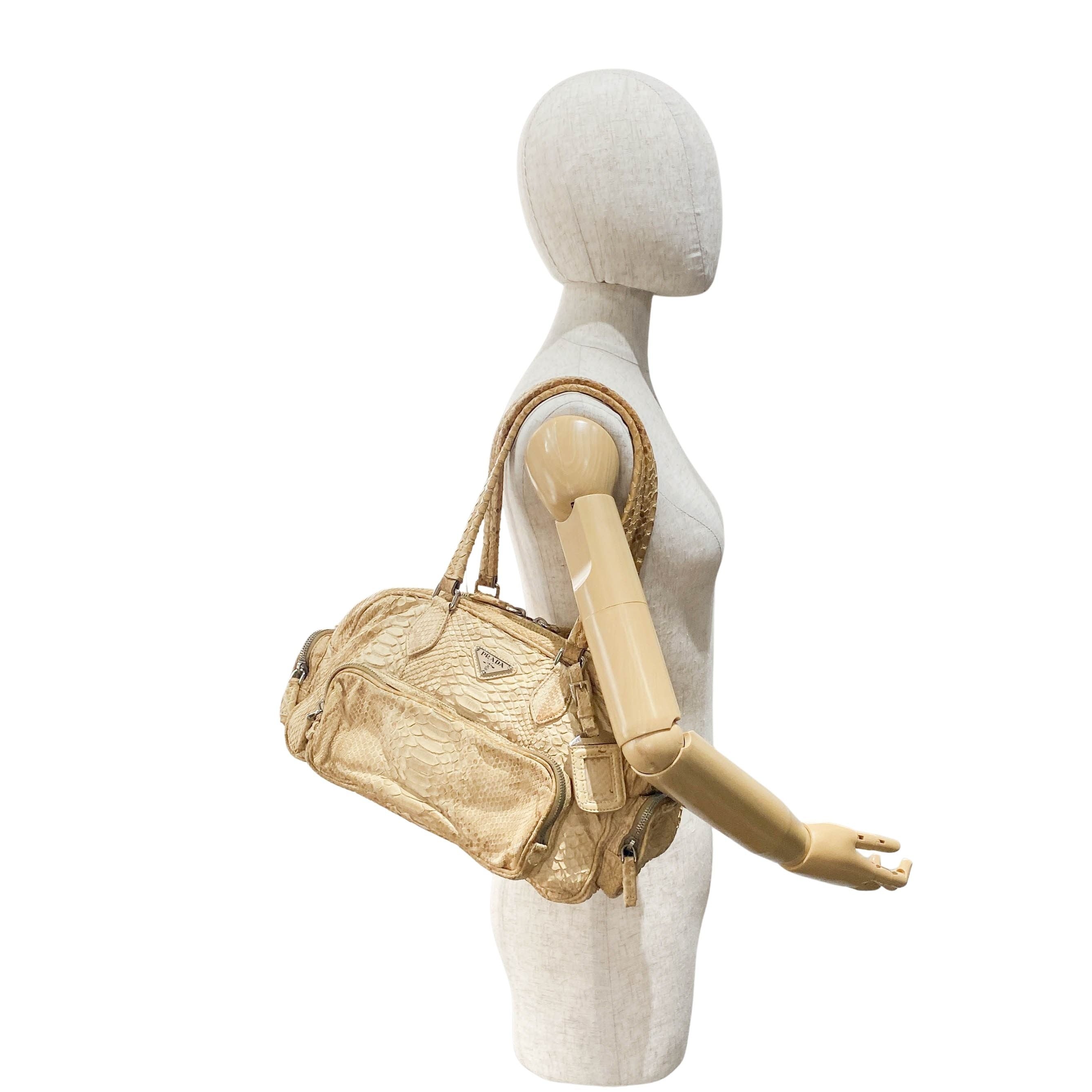 Yellow Python Embossed Leather Shoulder Bag