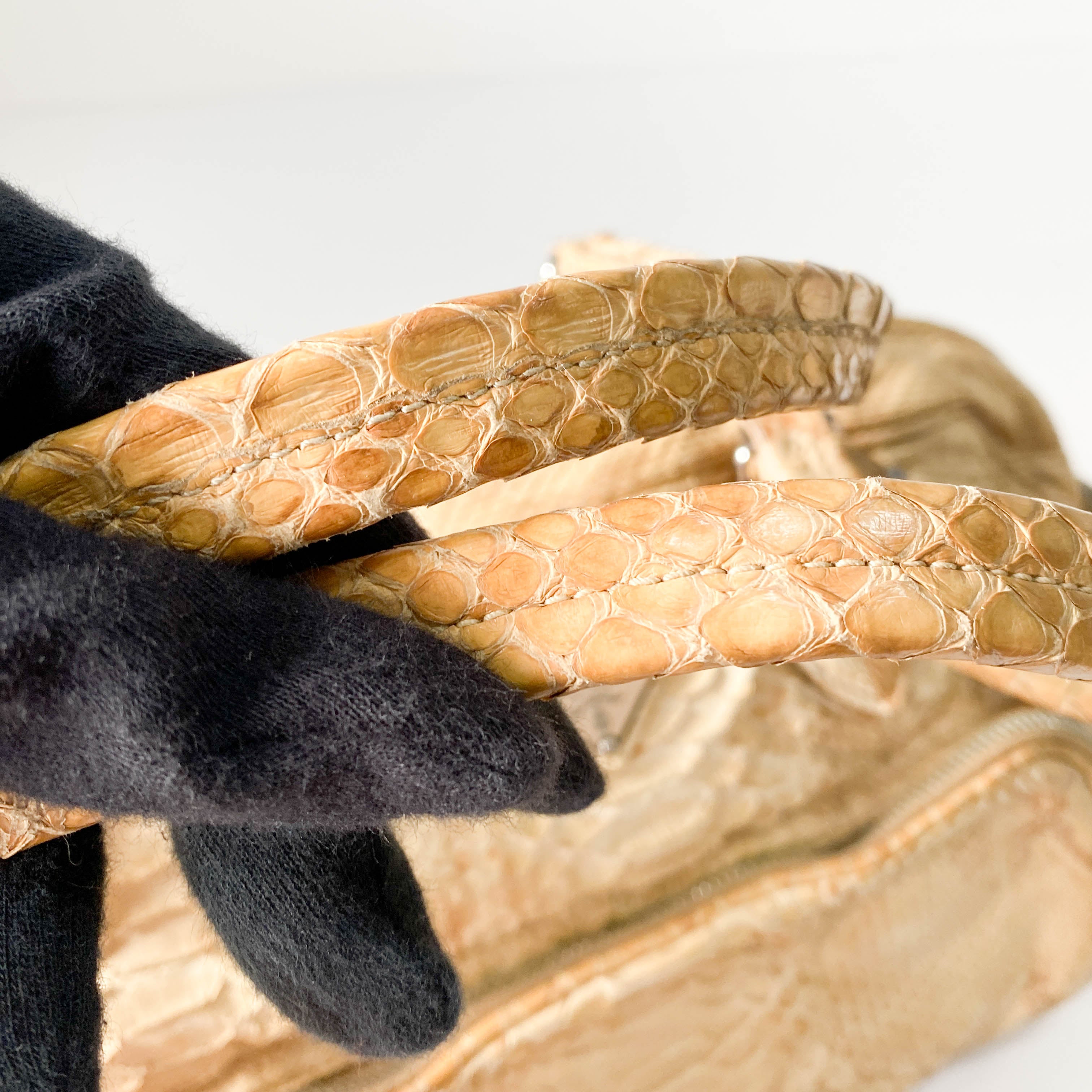 Yellow Python Embossed Leather Shoulder Bag