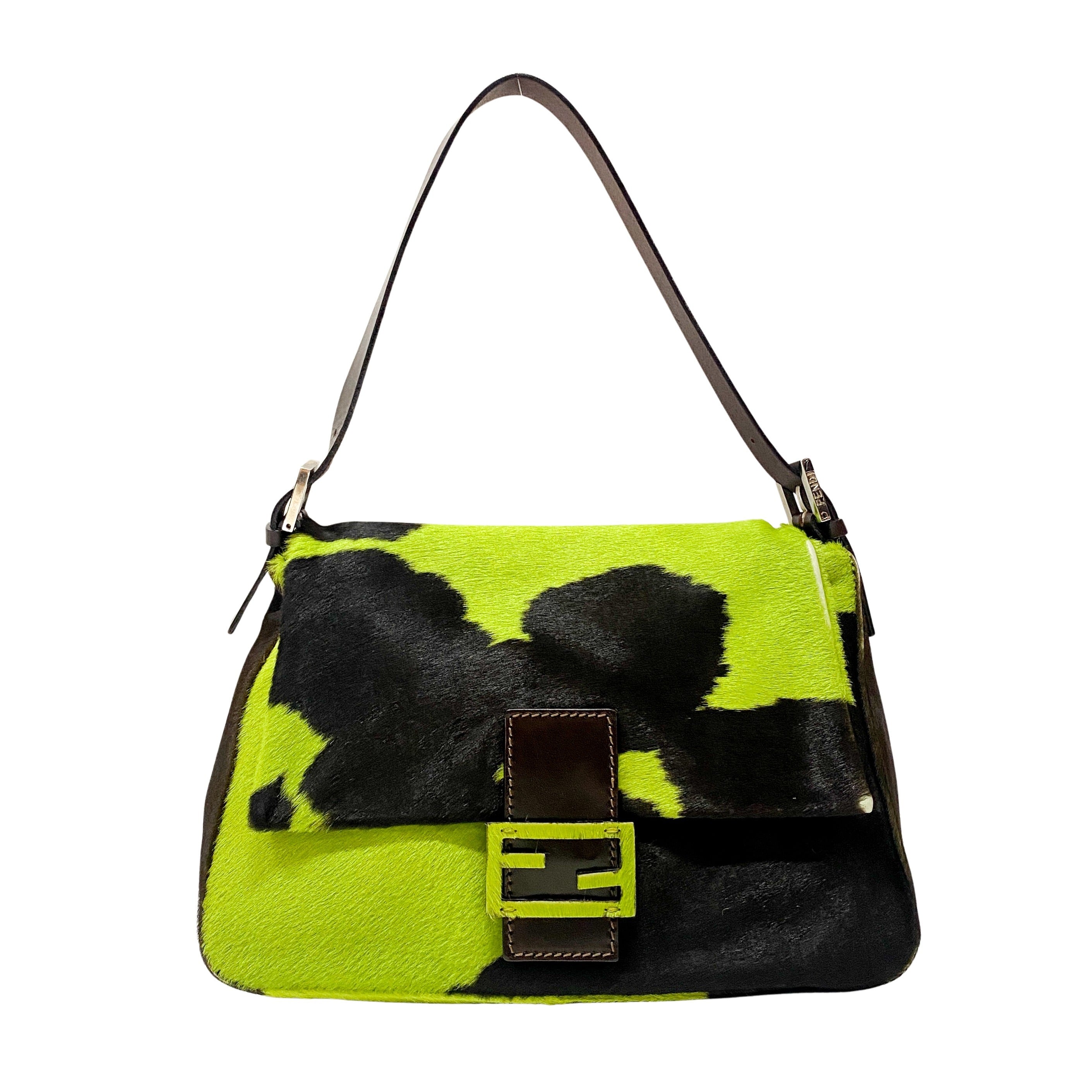 Mamma Baguette Green Cow Hide Pony Hair Shoulder Bag