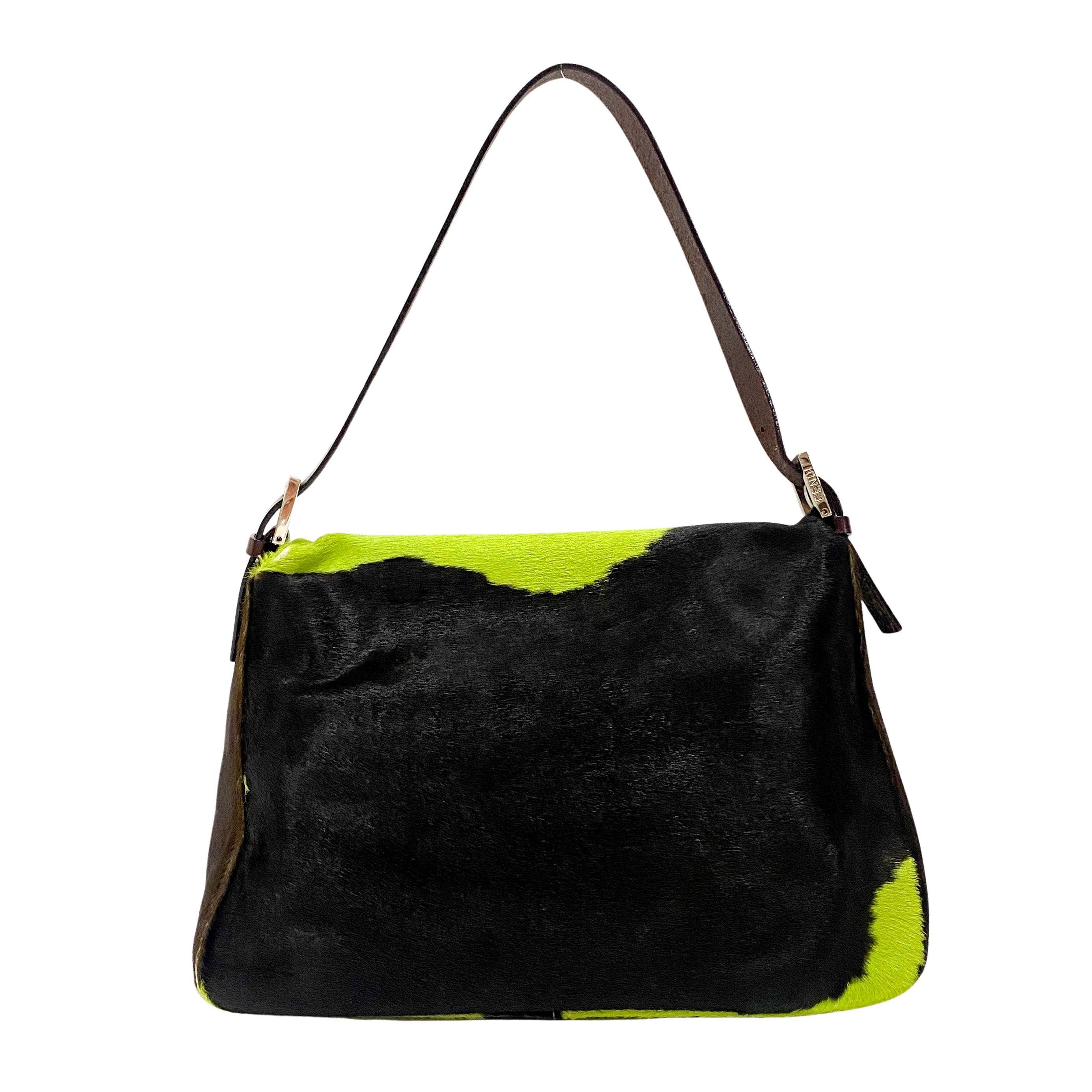 Mamma Baguette Green Cow Hide Pony Hair Shoulder Bag