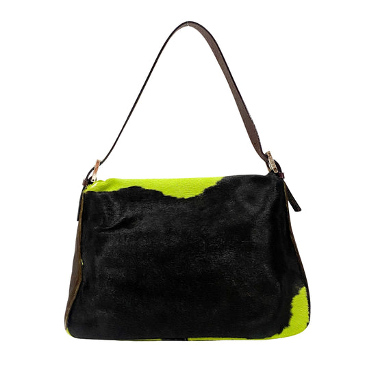 Mamma Baguette Green Cow Hide Pony Hair Shoulder Bag